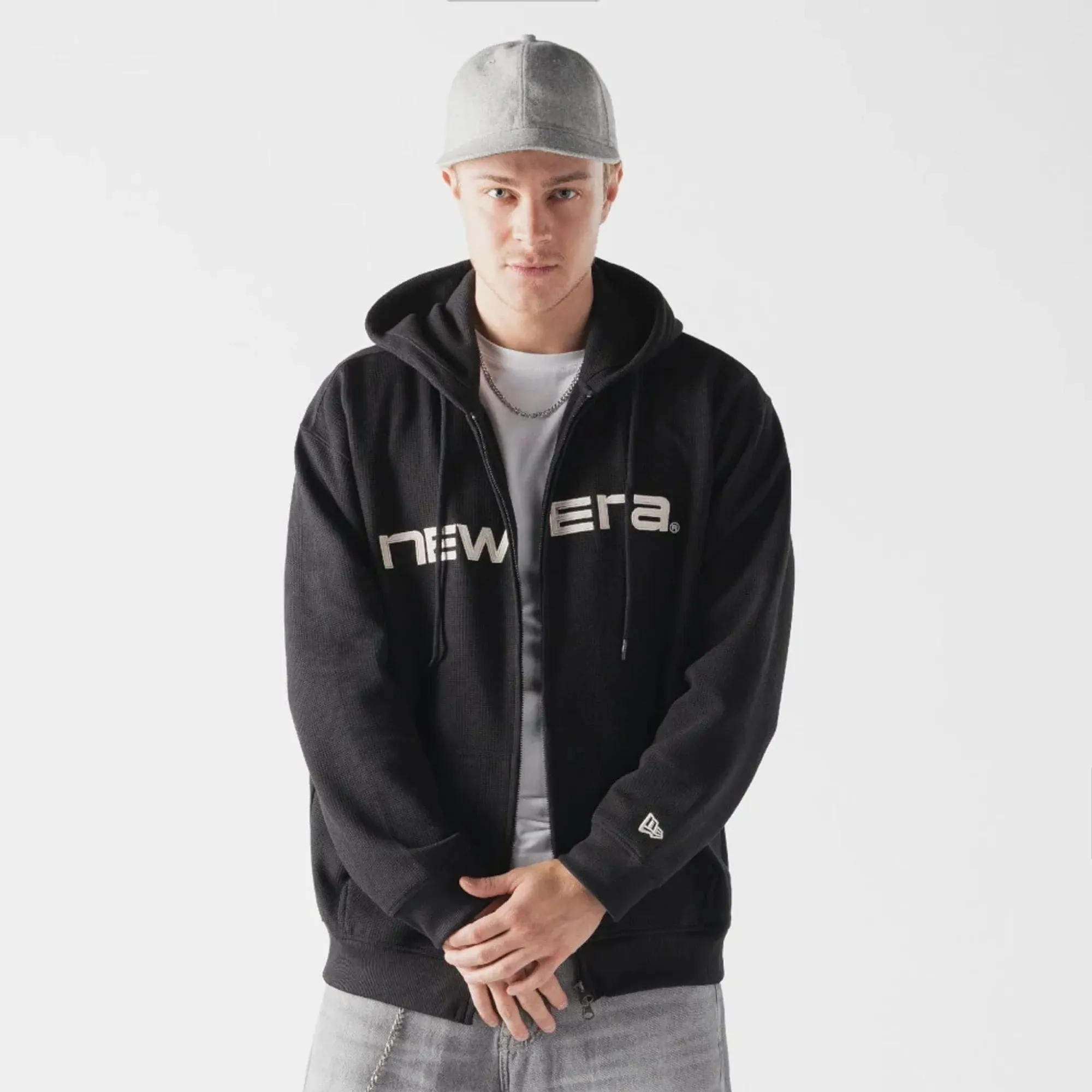 New Era Waffle Black Full Zip Hoodie adult unisex