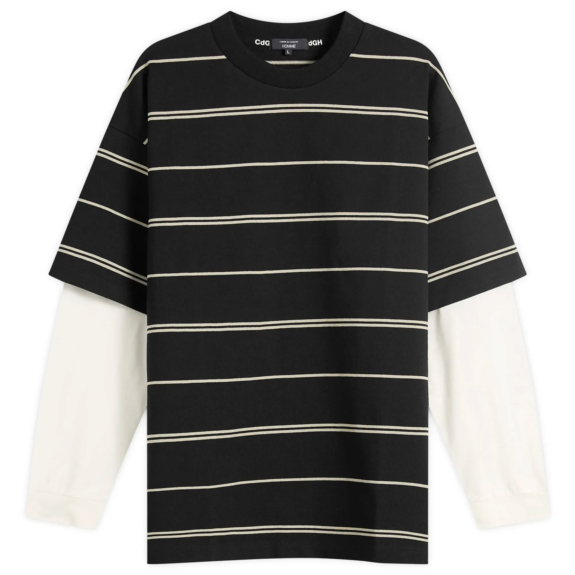 Comme des Garçons Homme Men's Horiztonal Stripe Long Sleeve Top Black/Grey X Off-White