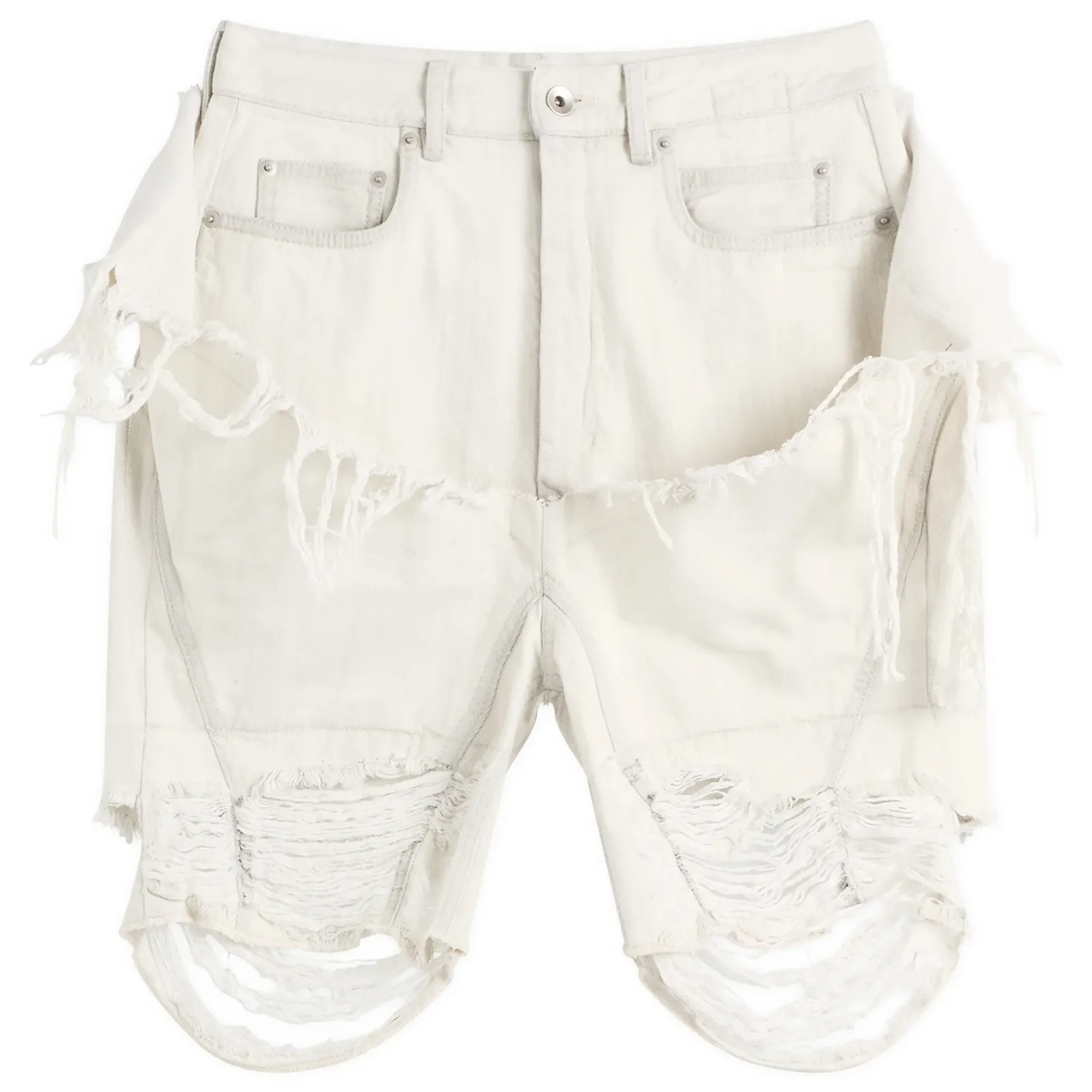 Rick Owens DRKSHDW Women's Slivered Tight Cut Off Jean Shorts Milk Wash