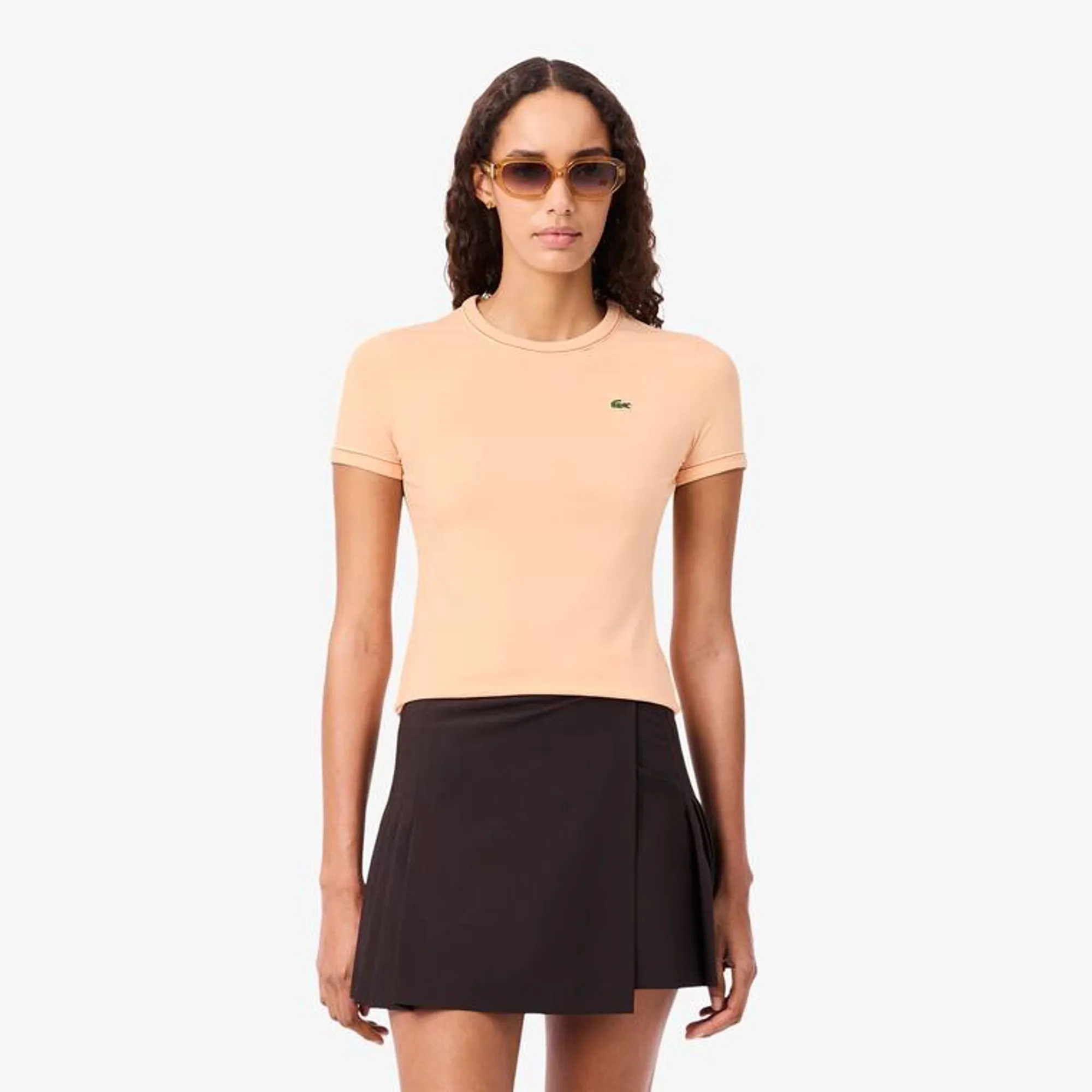 Lacoste Contrast Trim Jersey T-shirt - Rose Pale / Blanc / Orange