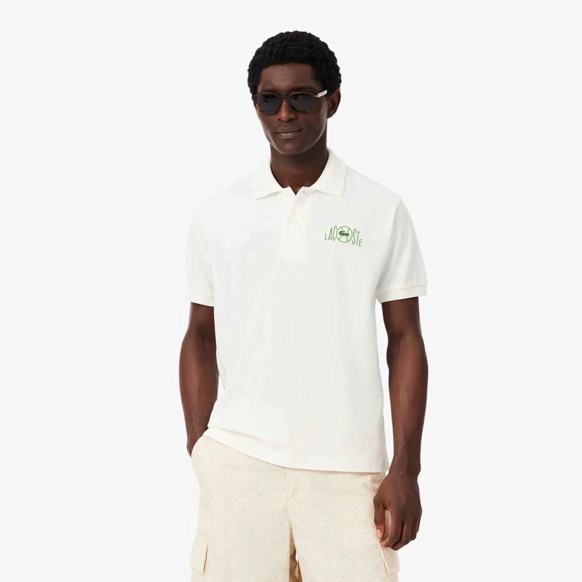 Lacoste Classic Fit Graphic Branding Polo Shirt - White