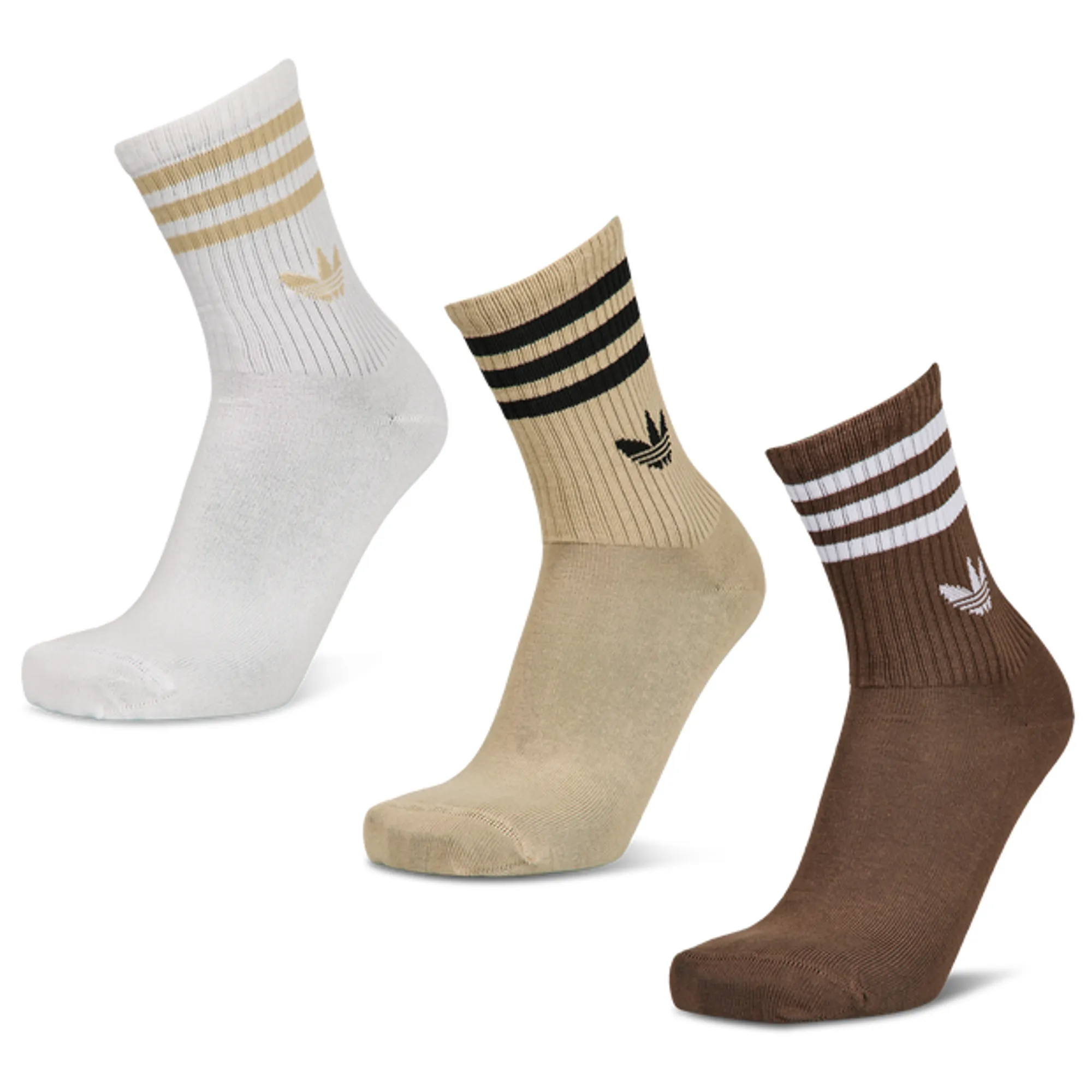Adidas Mid Cut Crew 3 Pack Unisex Socks - Beige