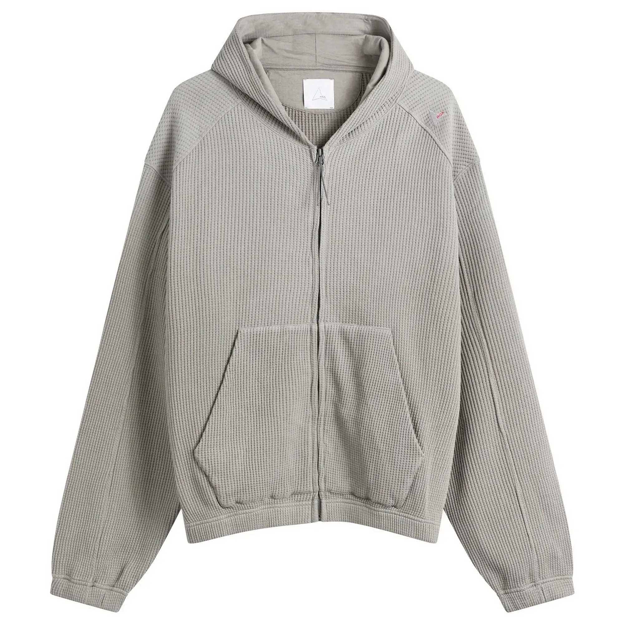 ROA Men's Bee Sun Faded Organic Waffle Zip Up Hoodie Grey