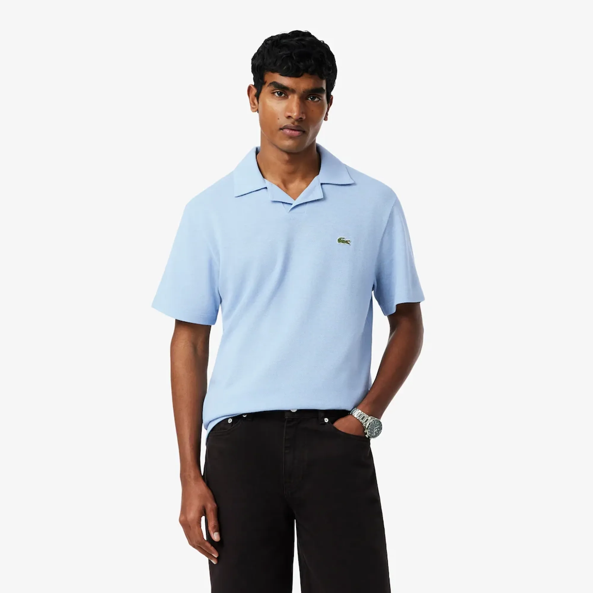 Lacoste Classic Fit Cotton-Linen Polo Shirt - Light Blue