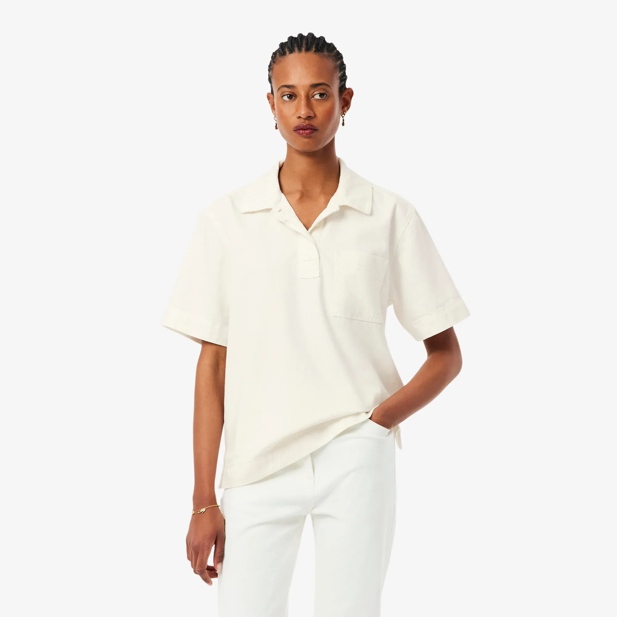 Lacoste Oversized Lightweight Denim Polo Shirt - White