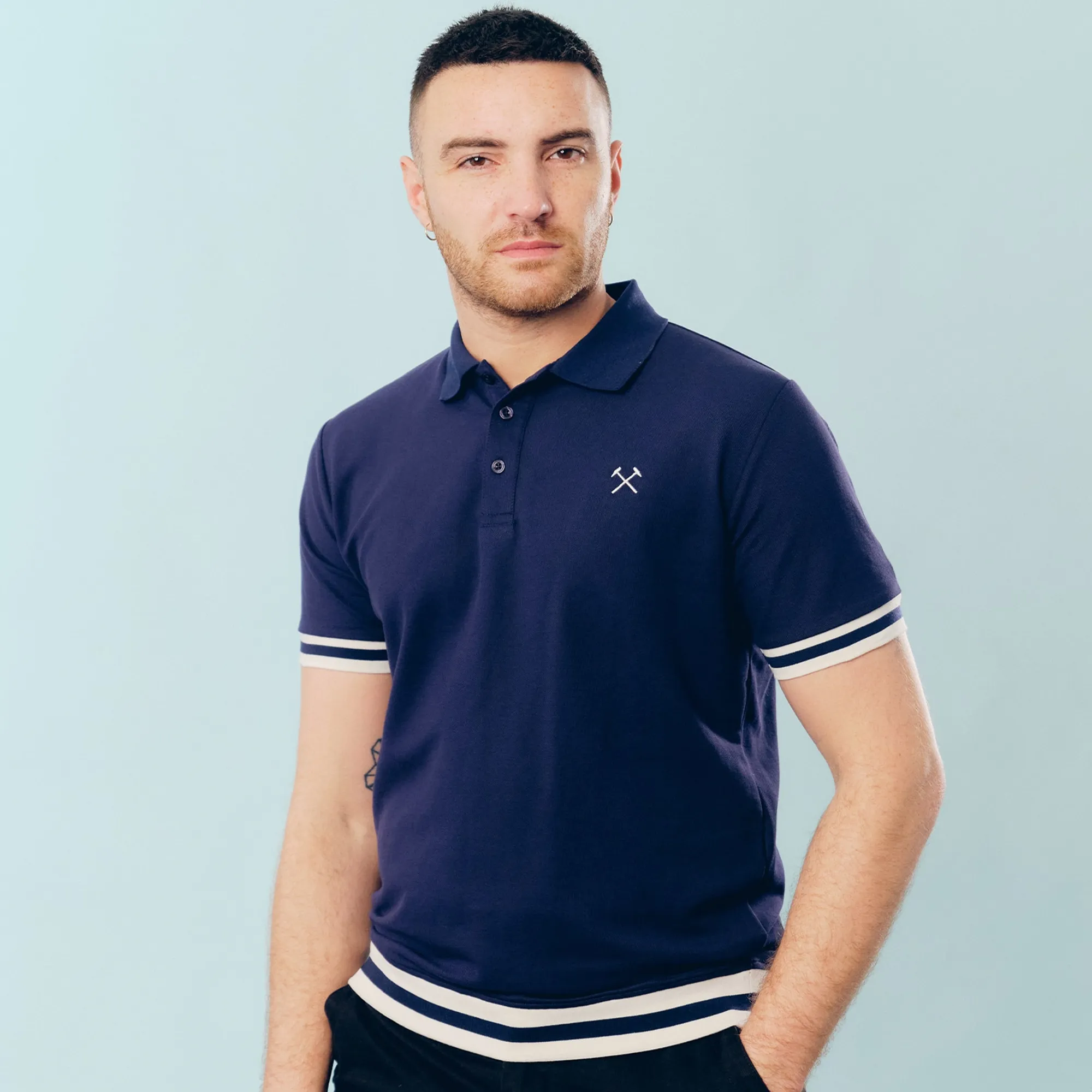 West Ham Navy Striped Cuff Hammers Polo