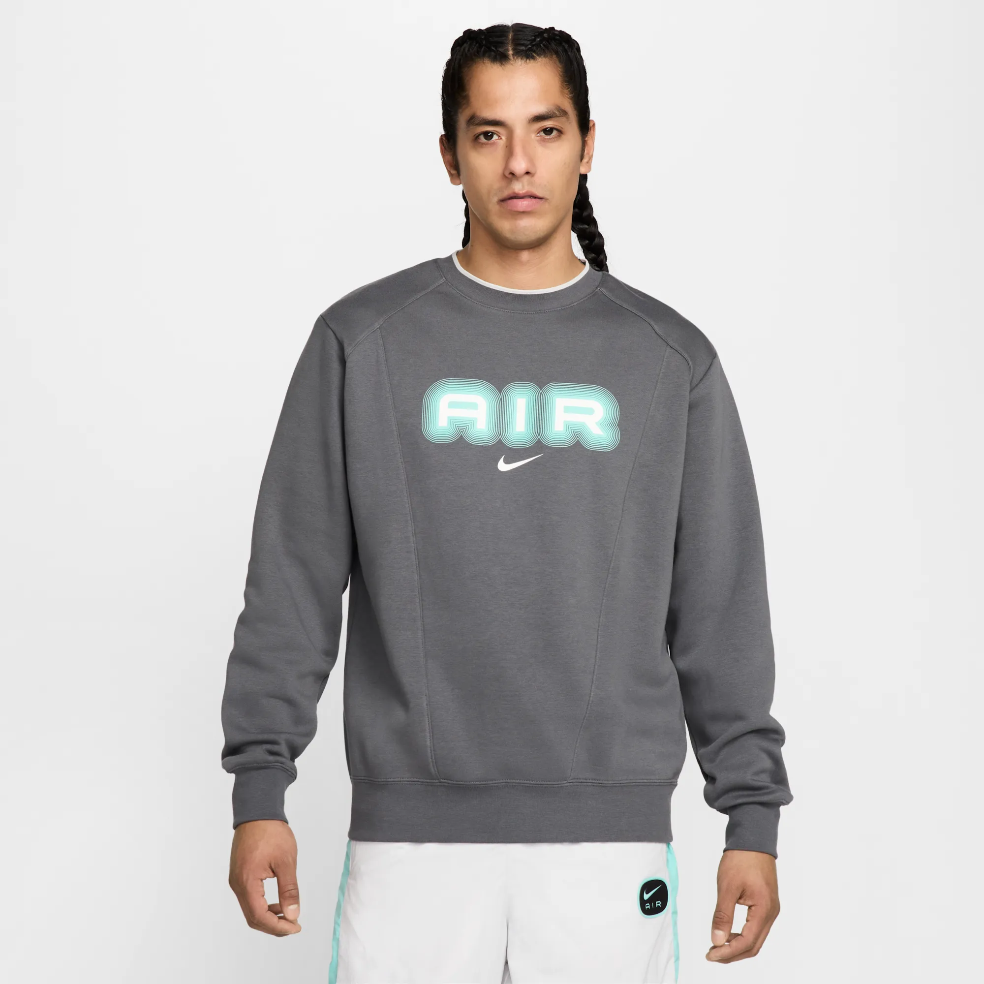 Nike Air Men's Fleece Crew-Neck Sweatshirt - Grey - Fleece