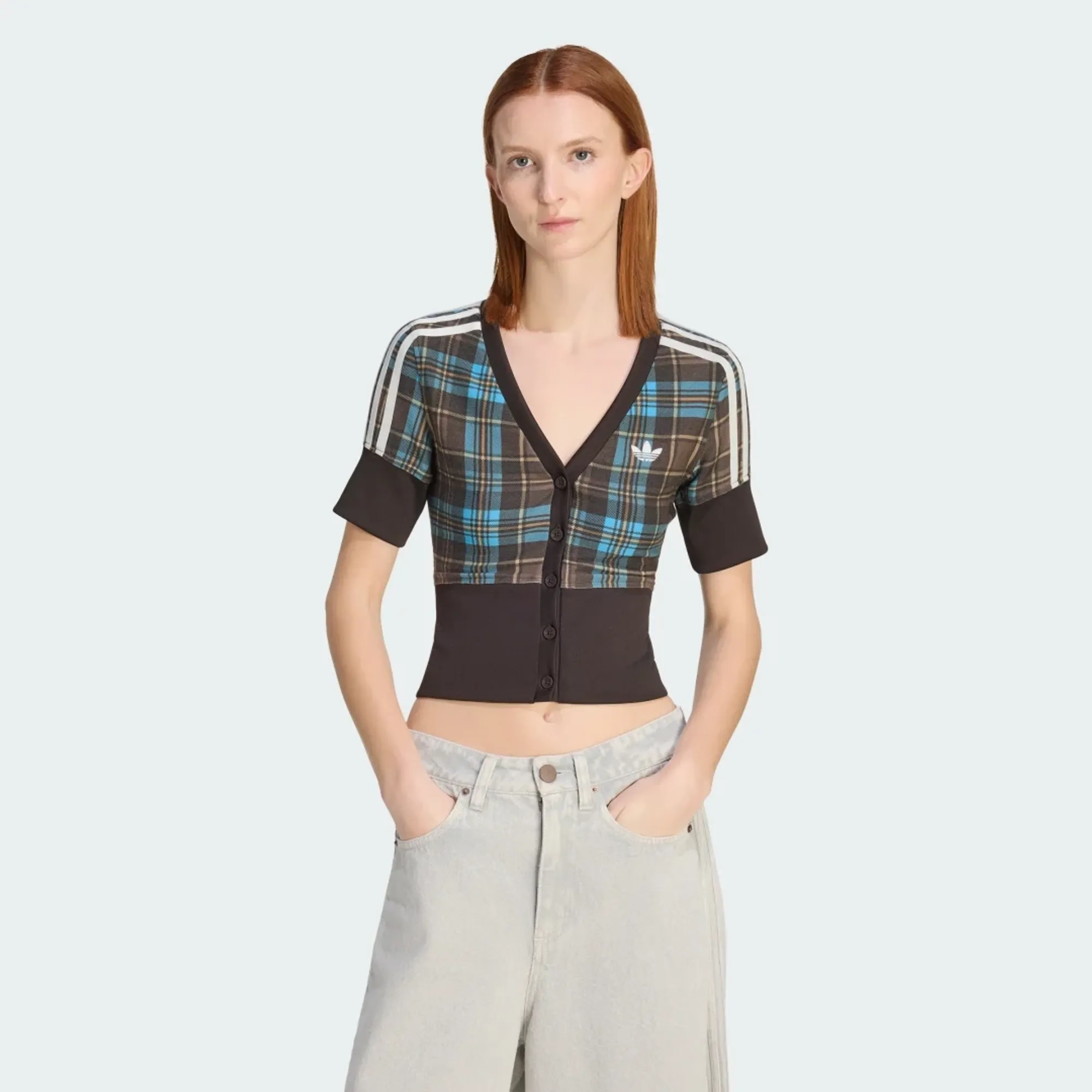 adidas CHECKED V-NECK SHIRT WITH BUTTONS