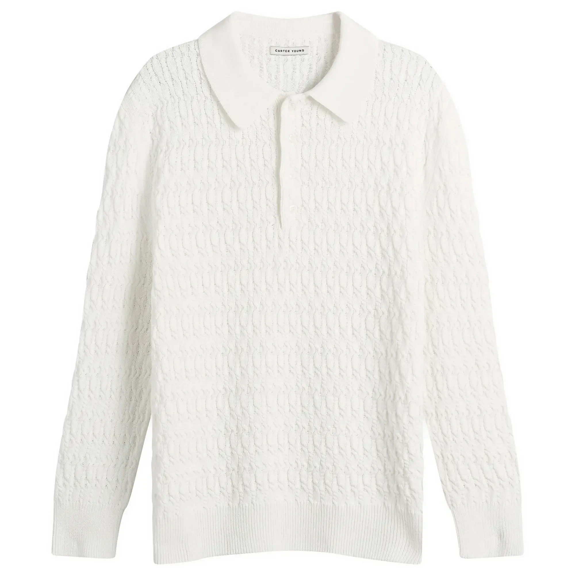 Carter Young Men's Cable Polo Sweater Cream