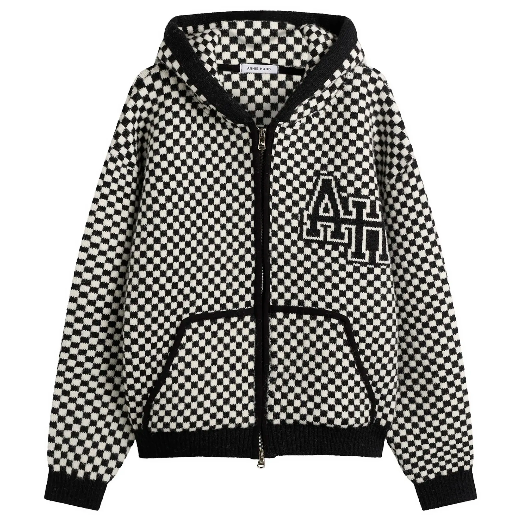 ANNIE HOOD Men's Checked Knitted Jacket Black/White