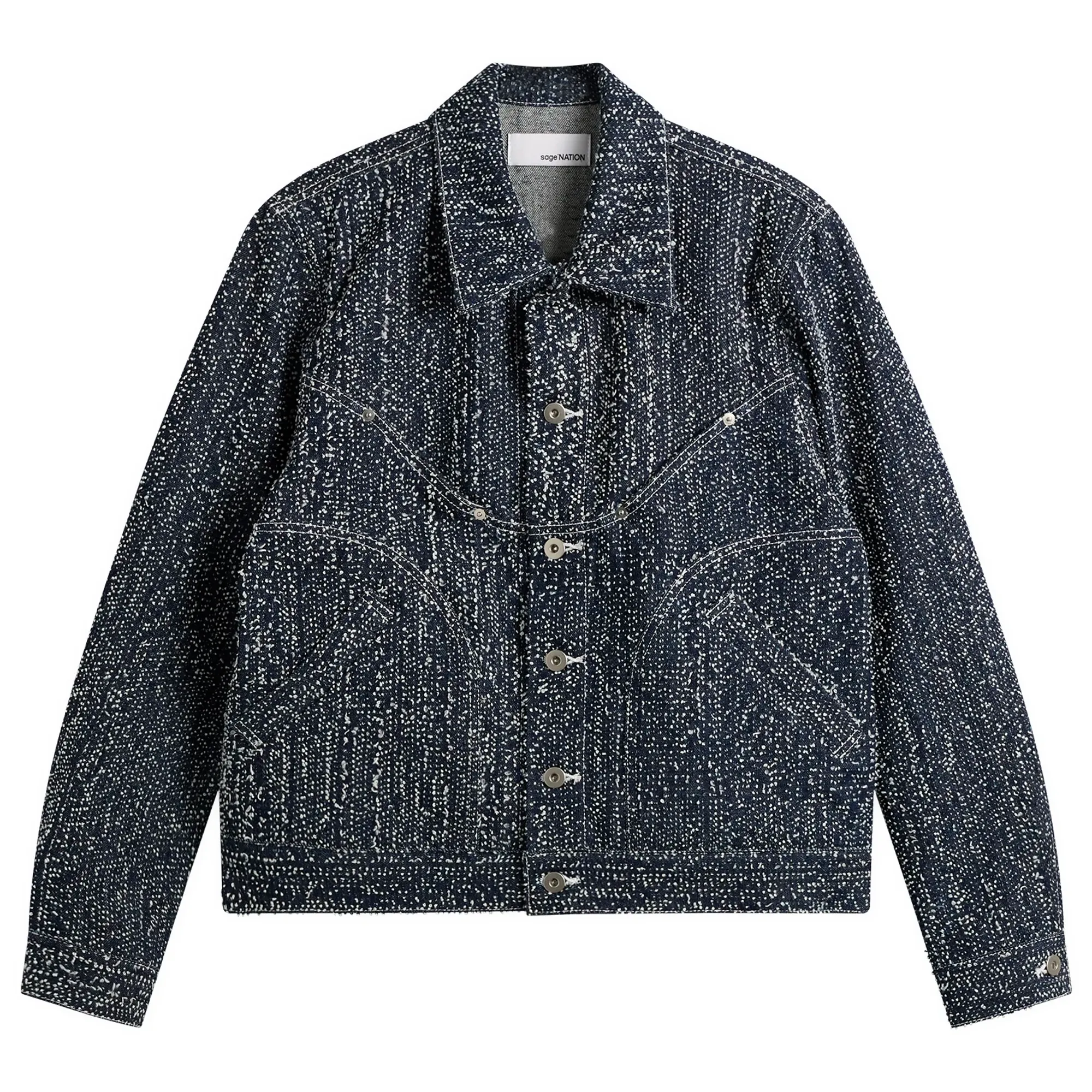 Sage Nation Men's Needle Punch Denim Jiji Jacket Indigo Needle Punch