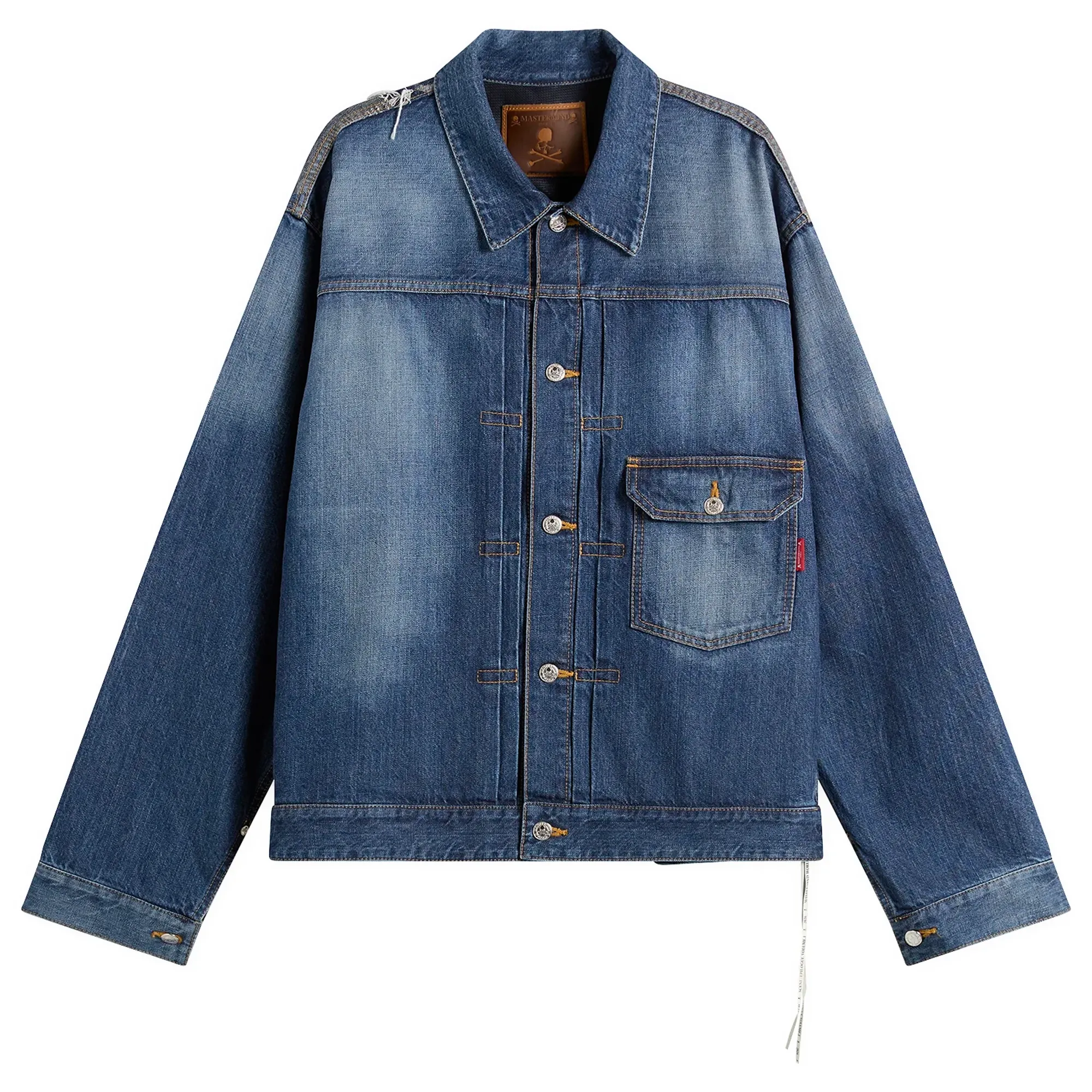 MASTERMIND WORLD Men's Patchwork Jacquard Denim Jacket Indigo