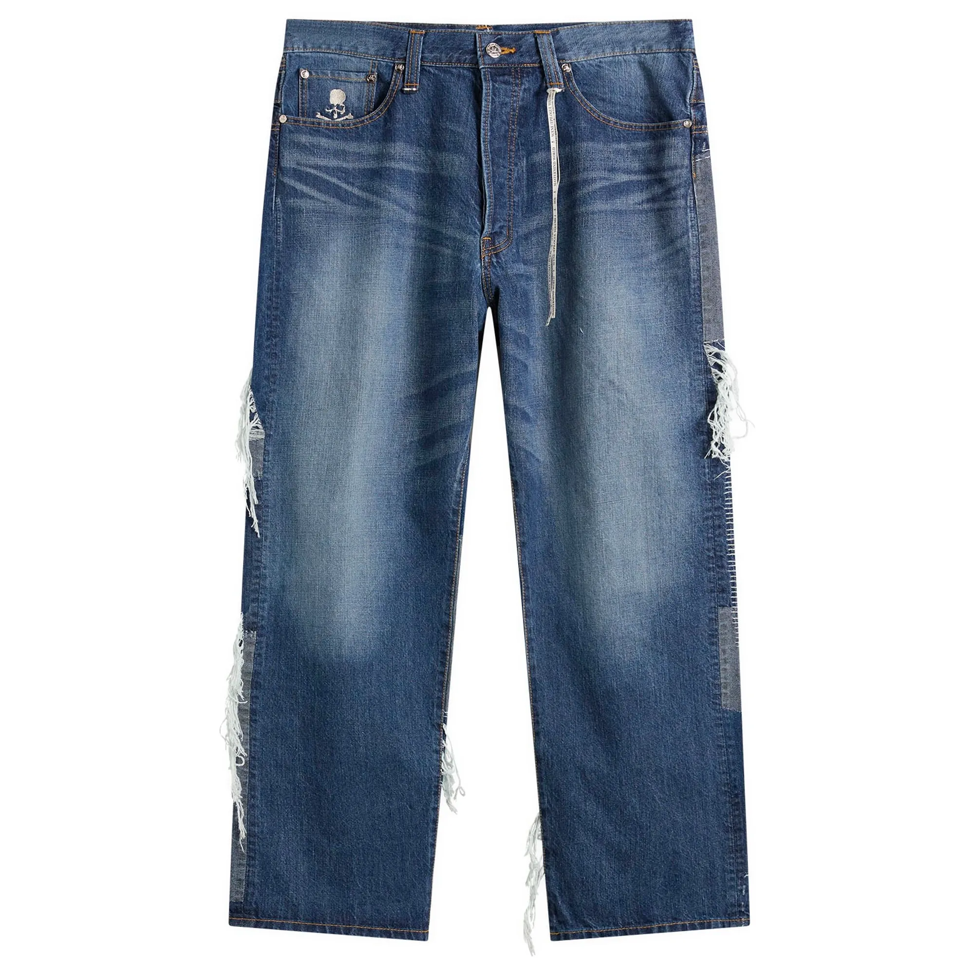 MASTERMIND WORLD Men's Patchwork Jacquard Straight Denim Pants Indigo