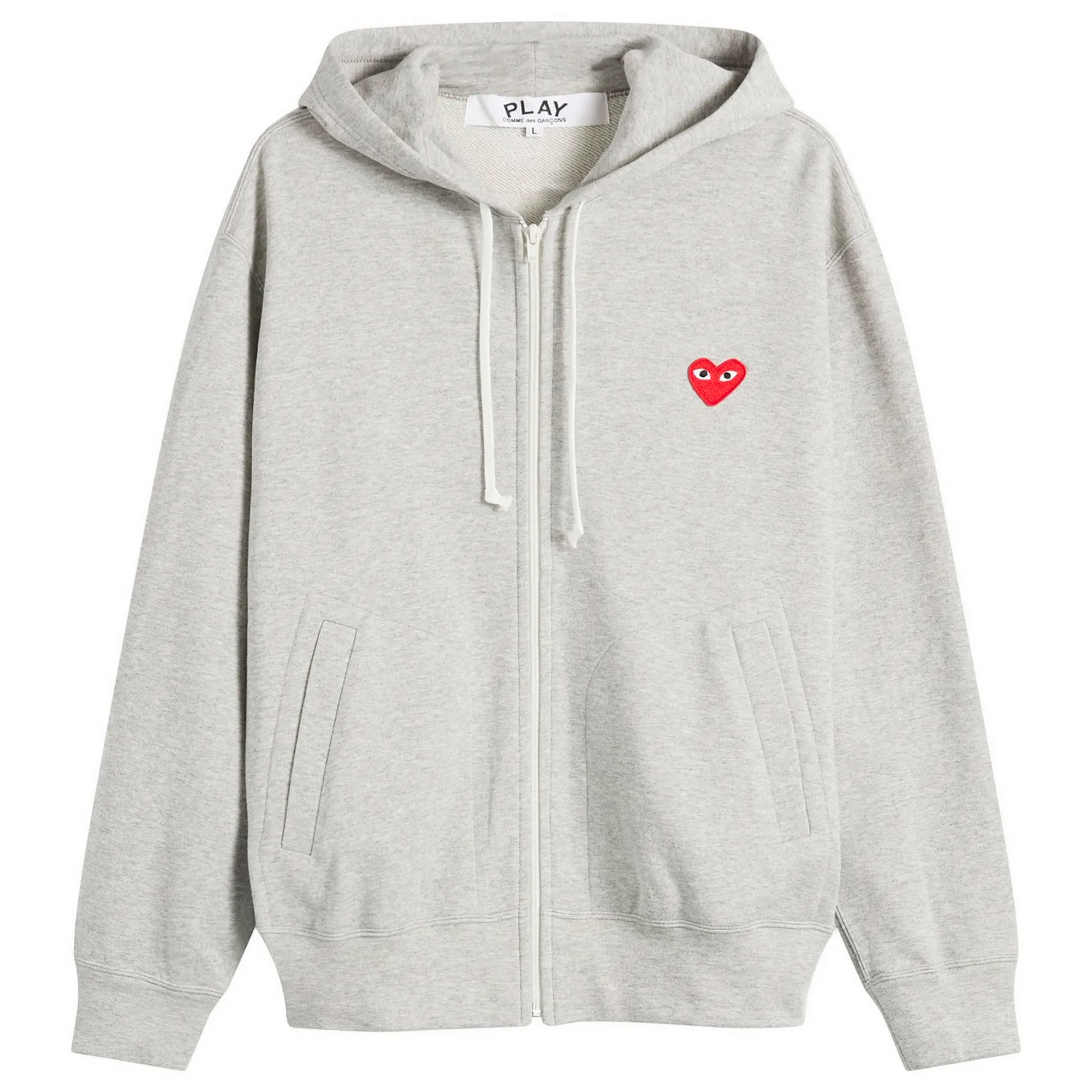 Comme des Garçons Play Red Emblem Zip Hoodie Grey