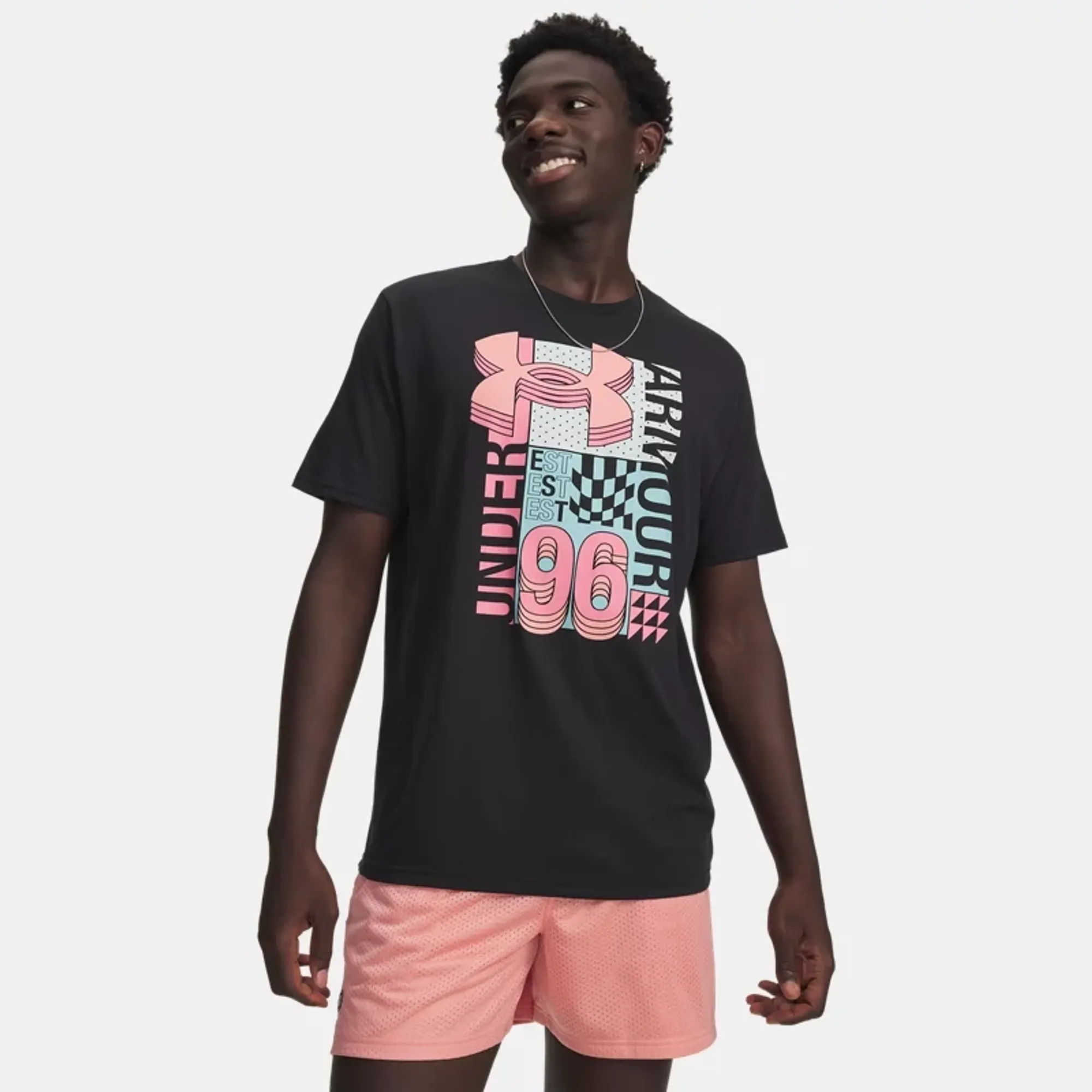 Under Armour  Logo Collage Men's Short Sleeve Black / Posh Pink L