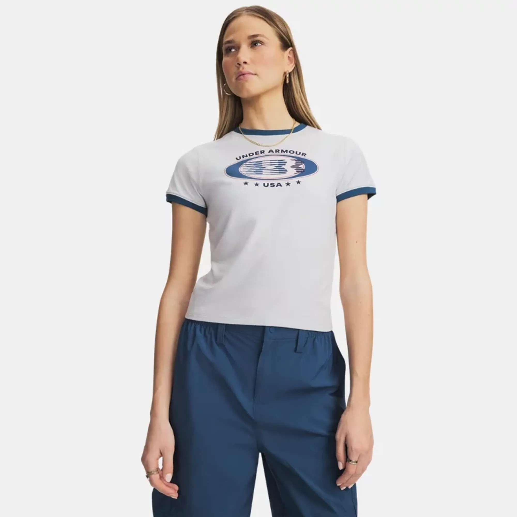 Under Armour  Ringer Grx Women's T-Shirt Halo Gray Light Heather / Wham Blue L