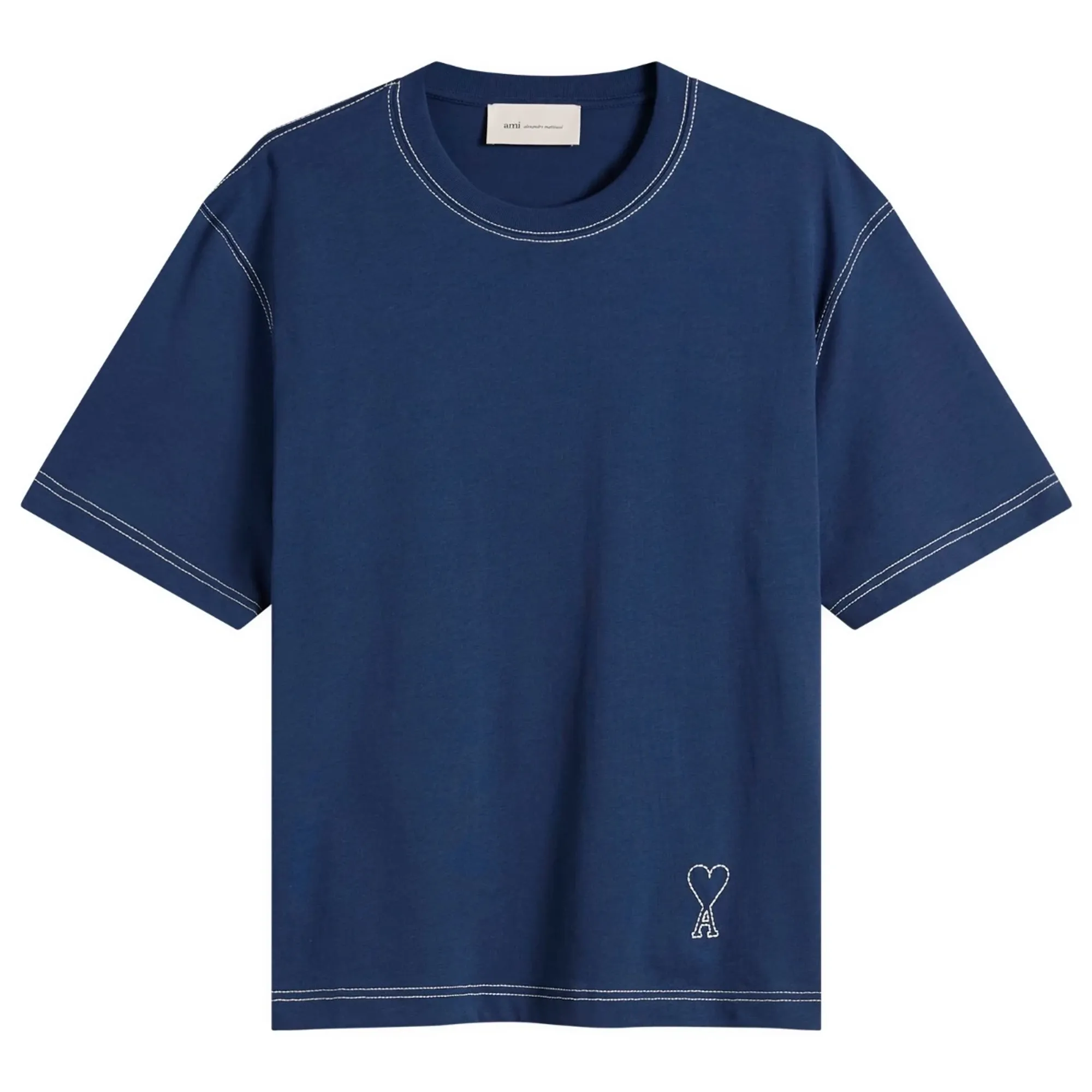 AMI Paris Men's Short Sleeve Boxy Fit T-Shirt With Topstitched Ami Encre