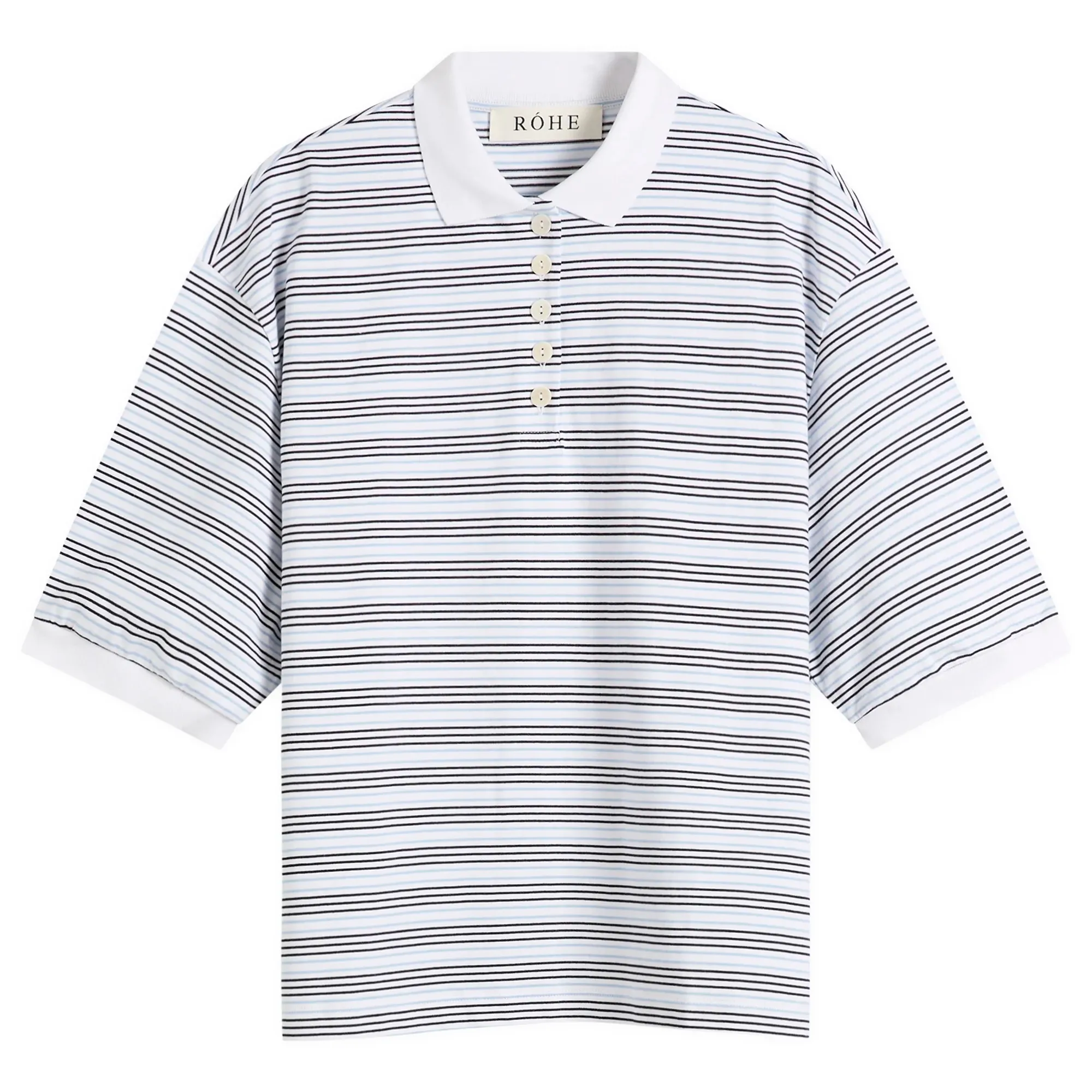 Rohe Striped oversized polo White/Blue Multi Stripe