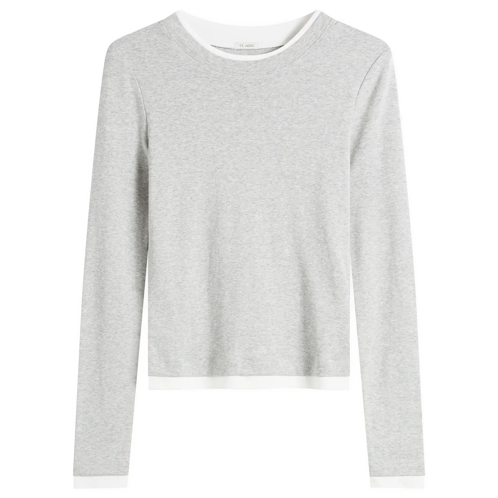 ST. Agni Women's Organic Cotton Layered Long Sleeve Top Grey Marle