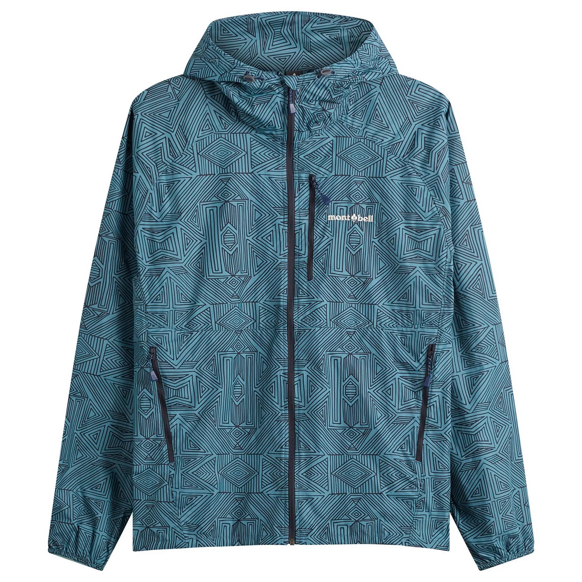 Montbell Men's Wind Blast Print Hooded Jacket Blue