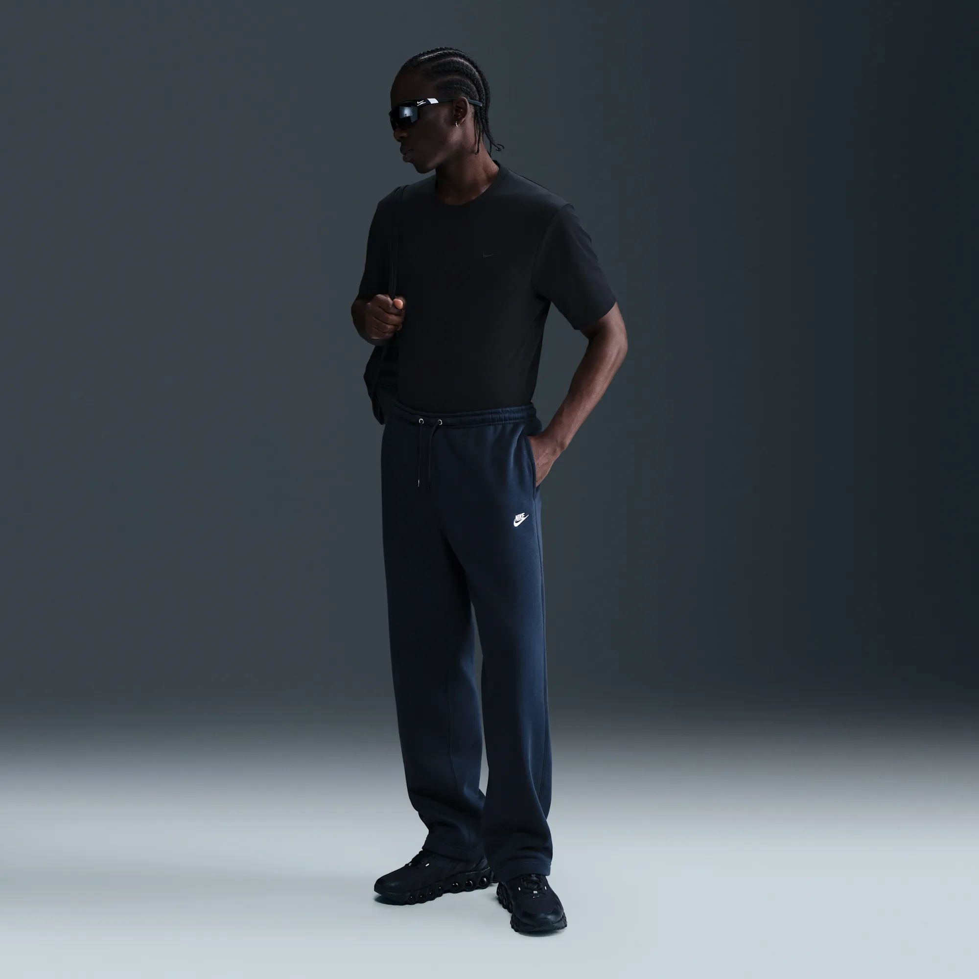 Nike Club Men's Open-Hem Fleece Trousers - Blue - Cotton/Polyester