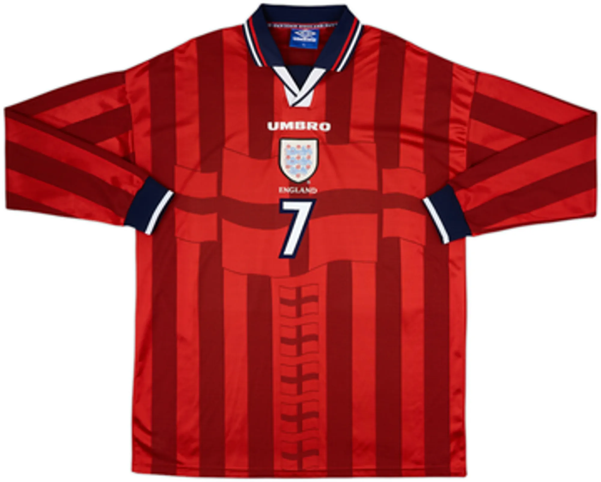 1997-99 England Away L/S Shirt Beckham #7 - 8/10 - (XL)