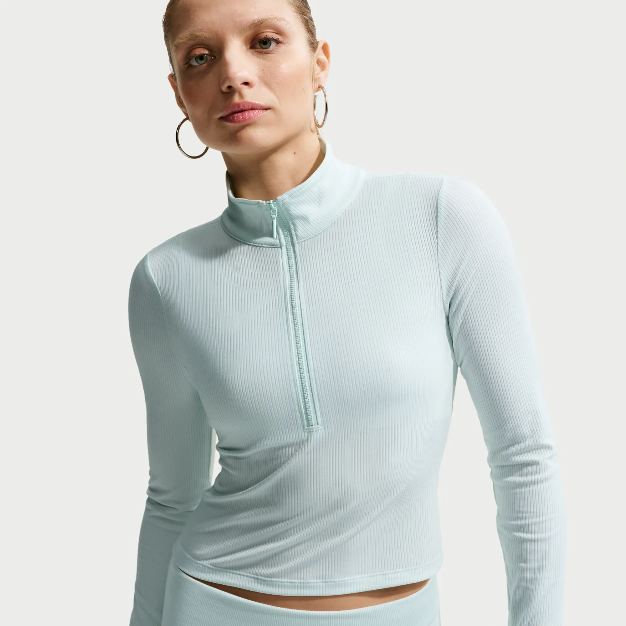 Nike Chill Knit Women's Tight Quarter-Zip Long-Sleeve Ribbed Top - Green - Polyester/Lyocell/Elastane