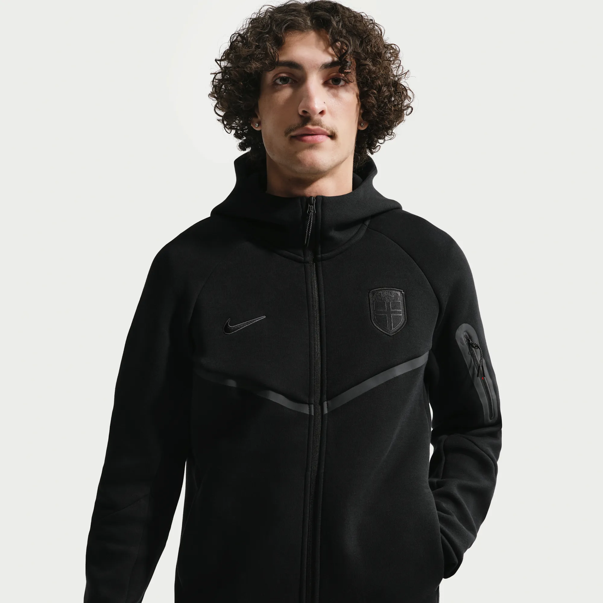 Norway Tech Fleece Windrunner Men's Nike Football Full-Zip Hoodie - Black - Cotton/Polyester