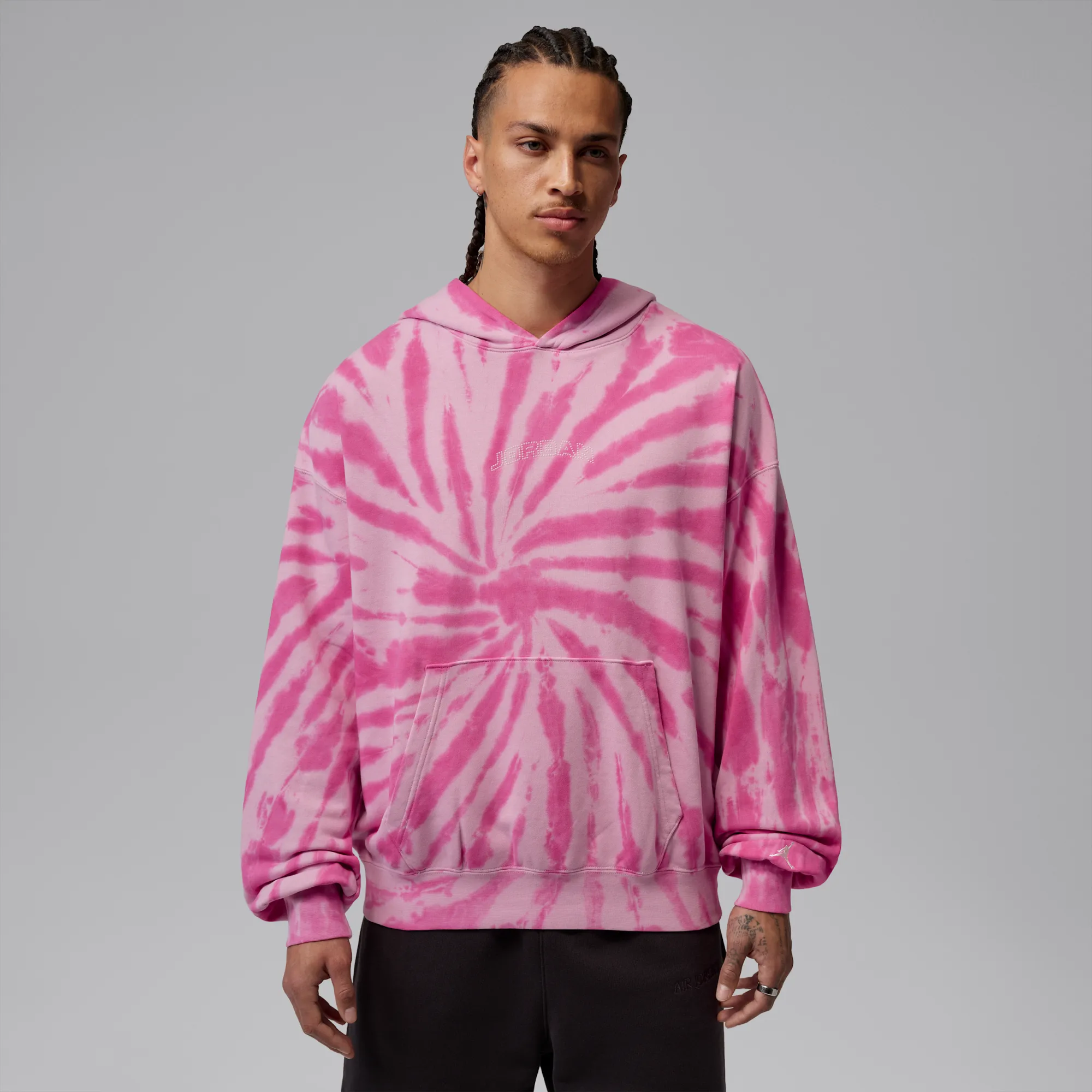 Nike Jordan Brooklyn Fleece Men's Tie-Dye Sweatshirt Festival Hoodie - Pink - Cotton/Polyester