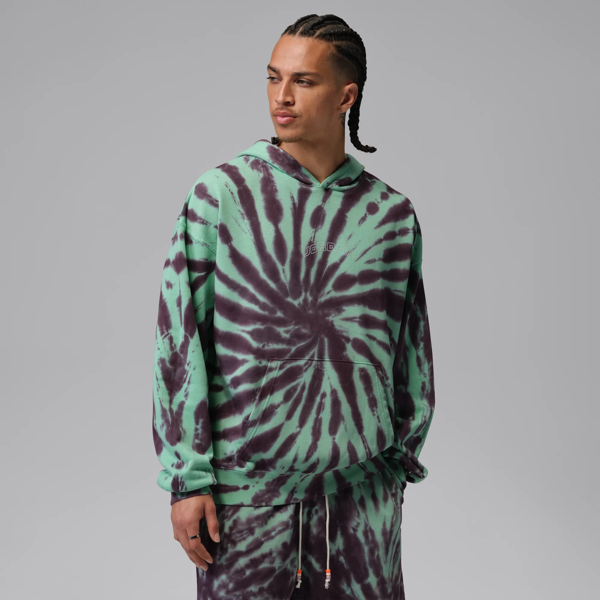 Nike Jordan Brooklyn Fleece Men's Tie-Dye Sweatshirt Festival Hoodie - Green - Cotton/Polyester