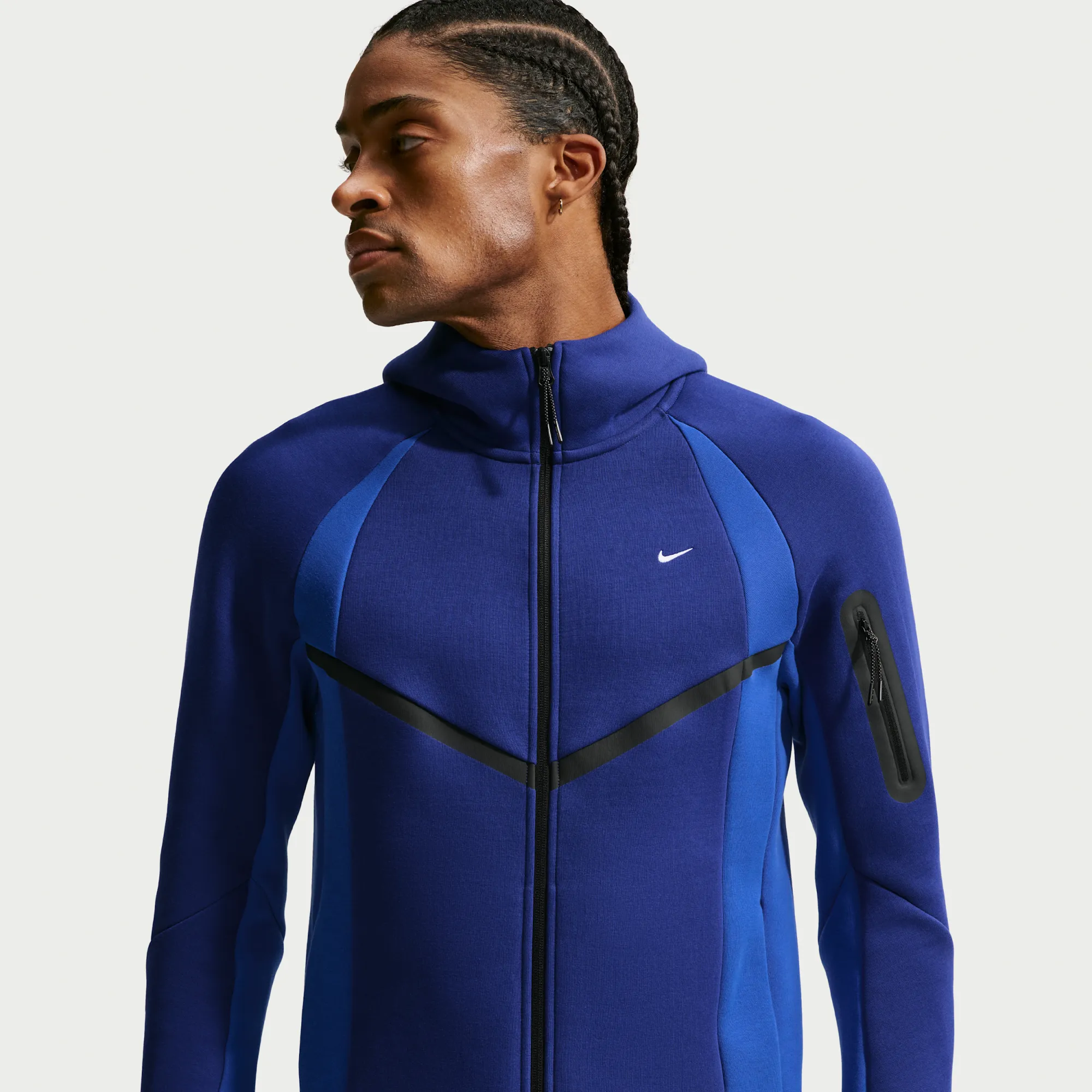 Nike Tech Men's Colour-Block Full-Zip Fleece Windrunner Jacket - Blue - Cotton/Polyester
