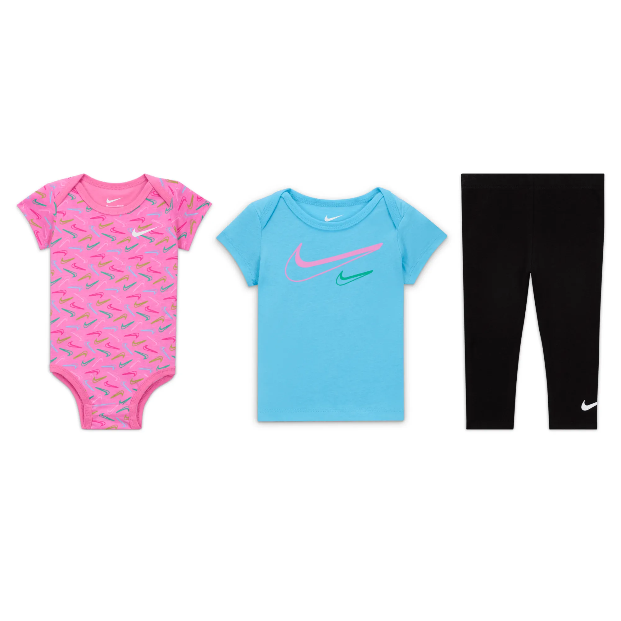 Nike Swoosh Logo Baby (0–9M) 3-Piece Bodysuit Set - Black - Cotton