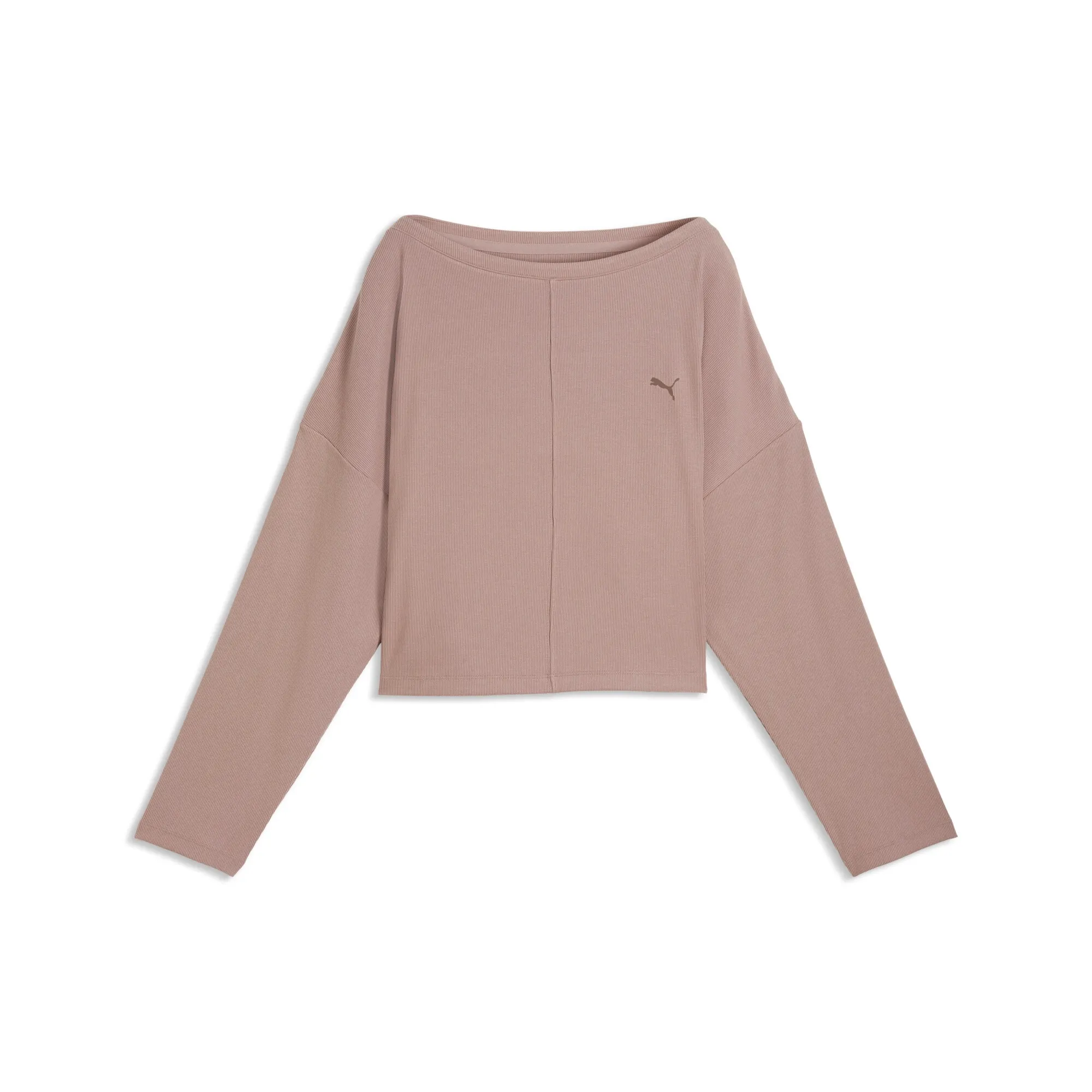 PUMA CLOUDSPUN Rib Slouch Boxy T-Shirt Women in Beige | Size Large