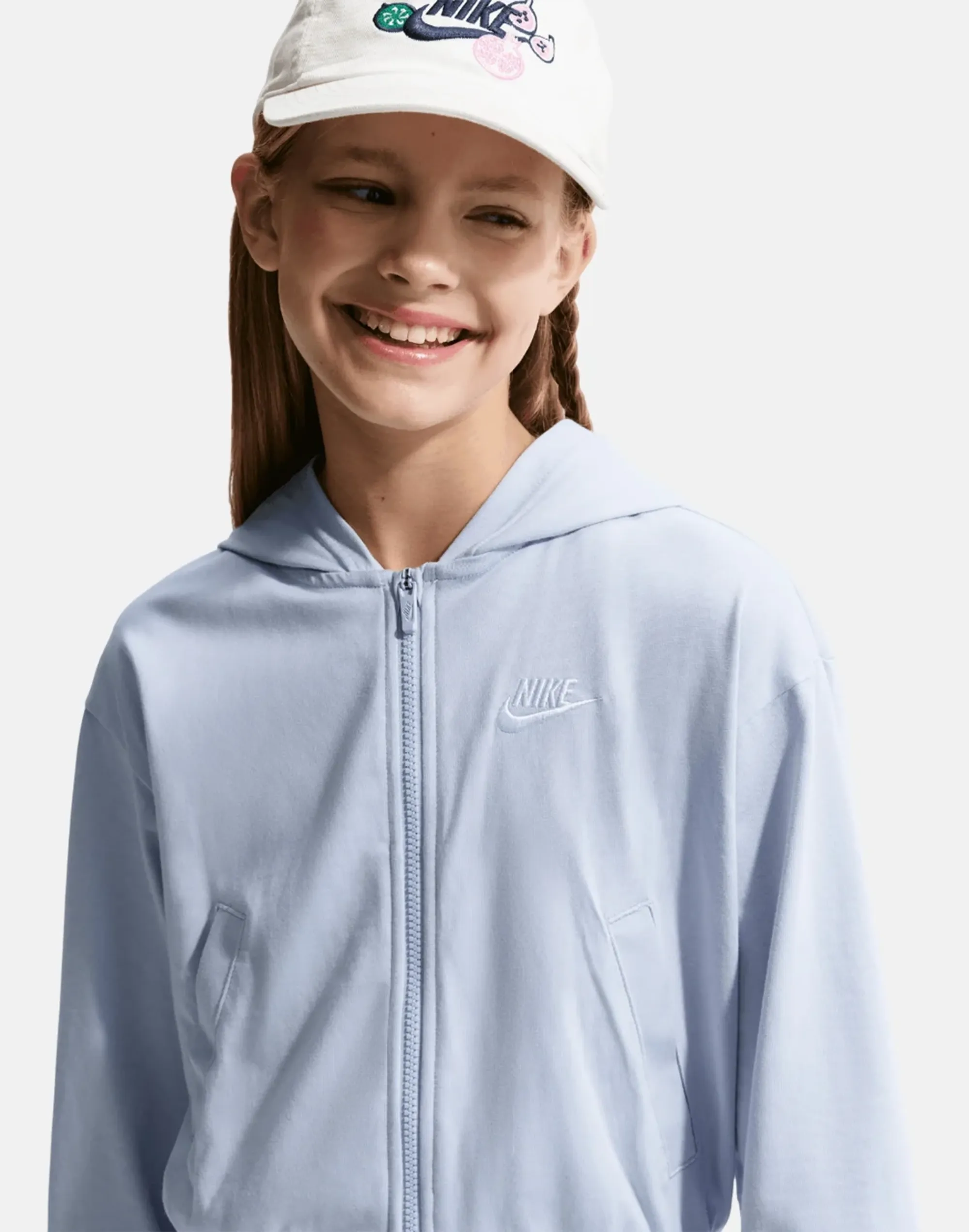 Nike Older Kids Full Zip Hoodie in Blue/White 