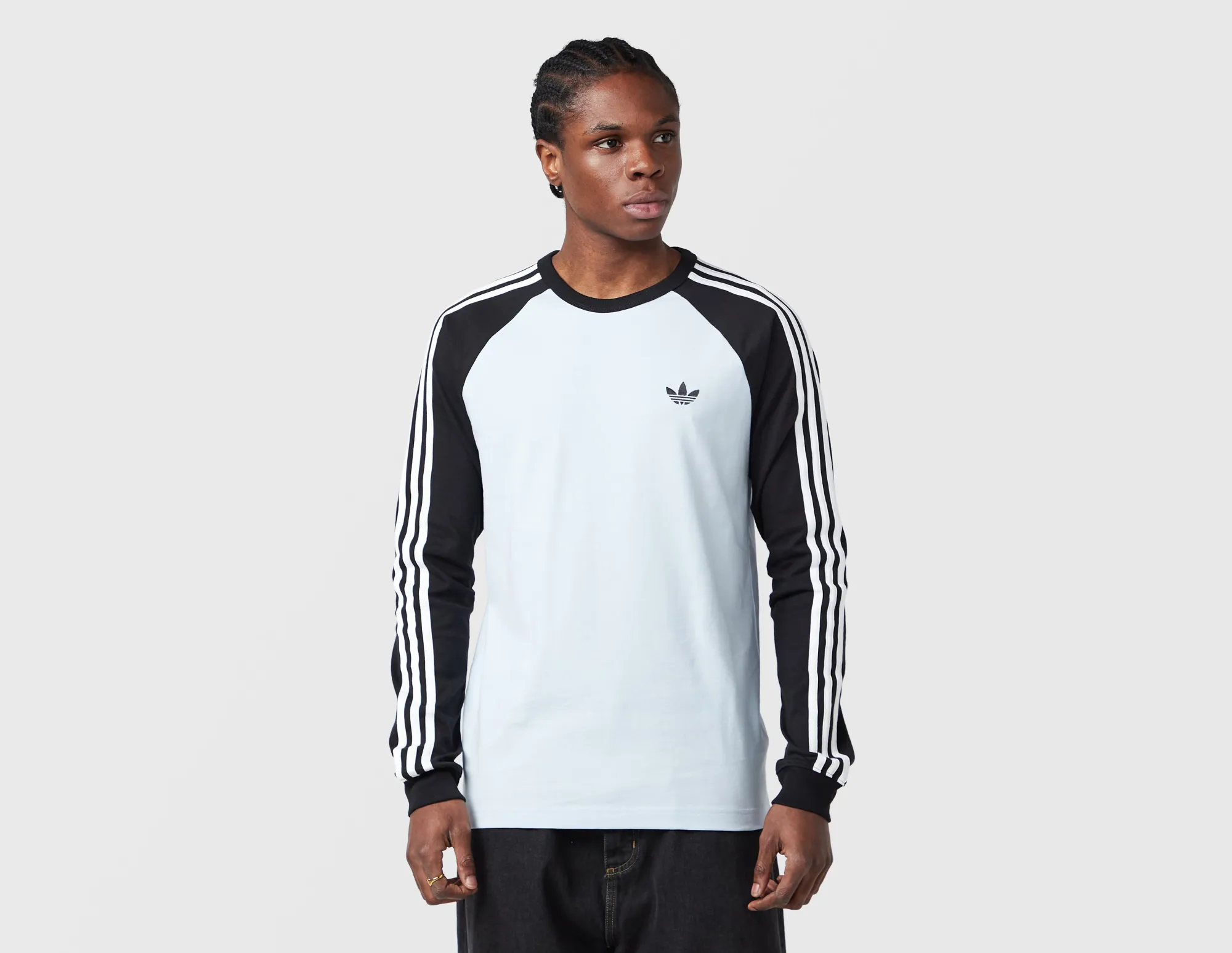 adidas Originals 3 Stripes LS T Shirt Crystal Sky