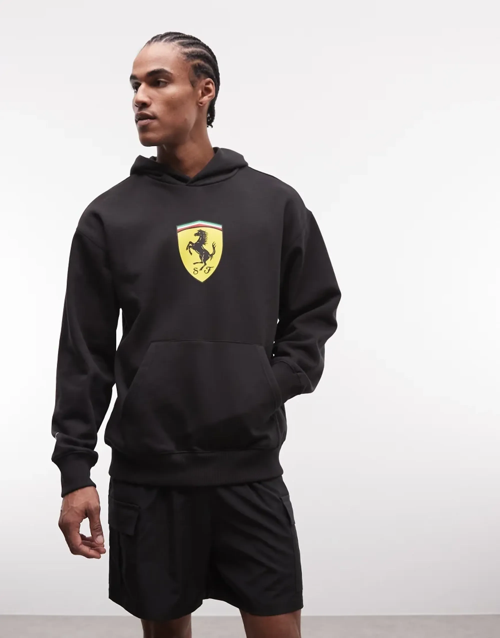 PUMA Scuderia Ferrari Shield Hoodie Men in Black | Size Large
