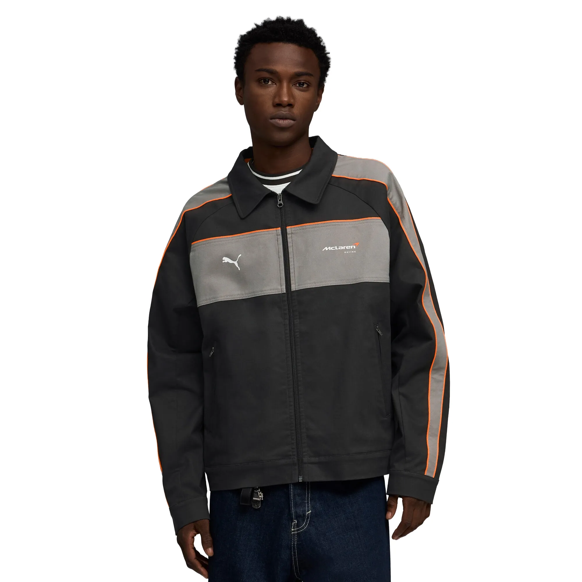 PUMA McLAREN RACING Coach T7 Jacket Men in Gray | Size Large