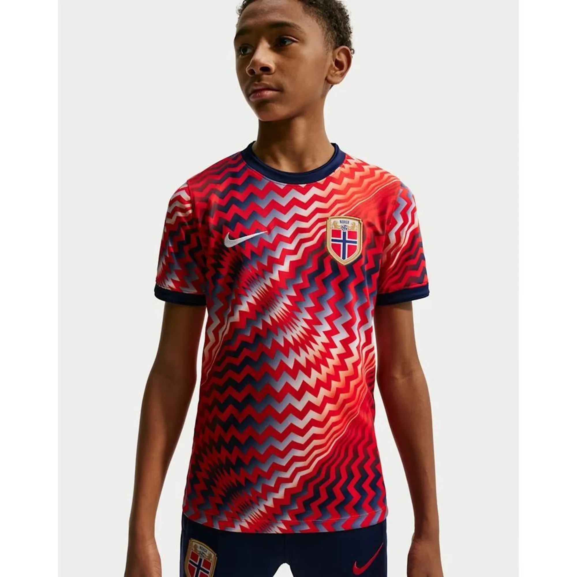 Norway Training T-Shirt Dri-Fit Pre Match World Cup 2026 - Chile Red/Blue Void/White Kids - ['Red']