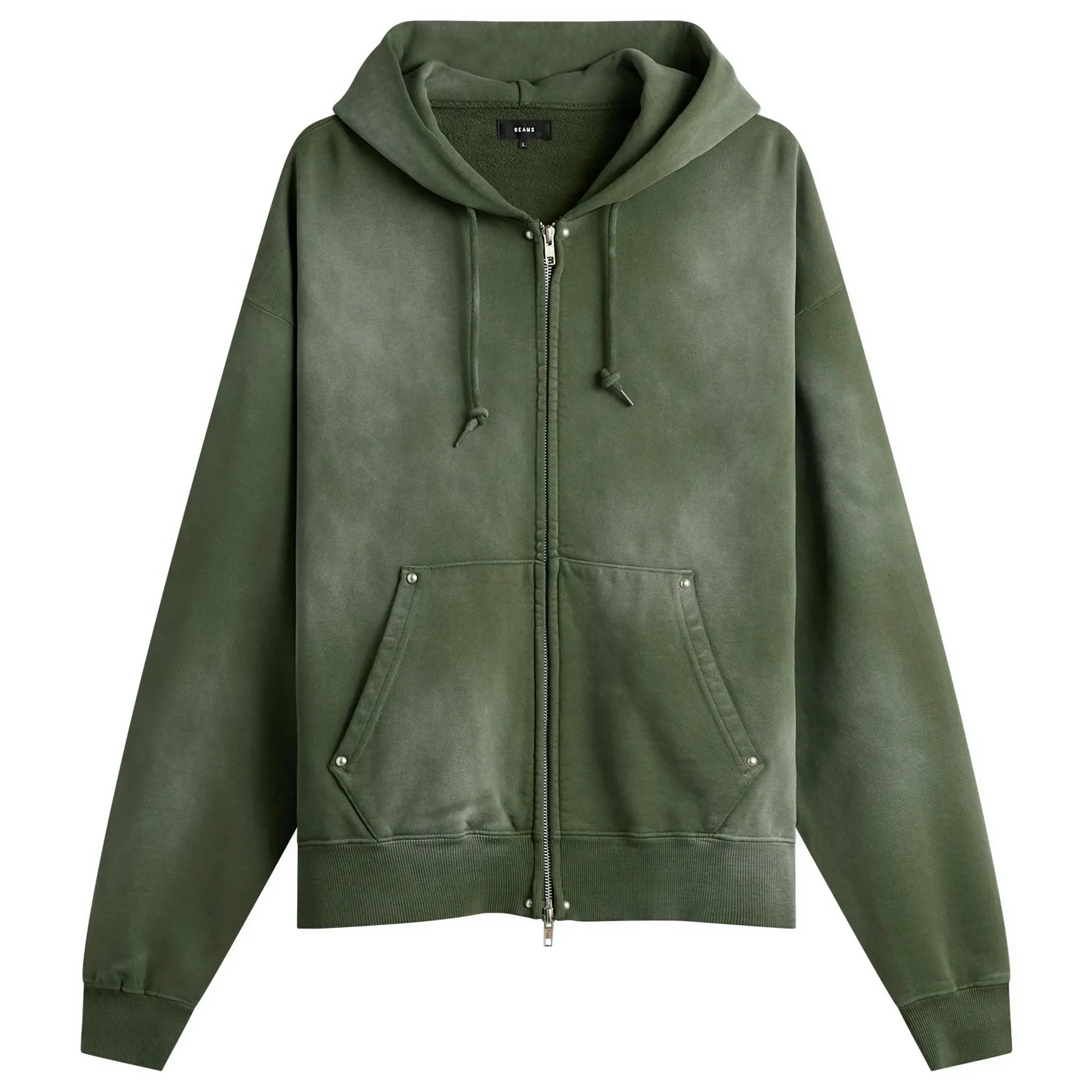 BEAMS Men's Fade Rivet Zip Hoodie Fade Green