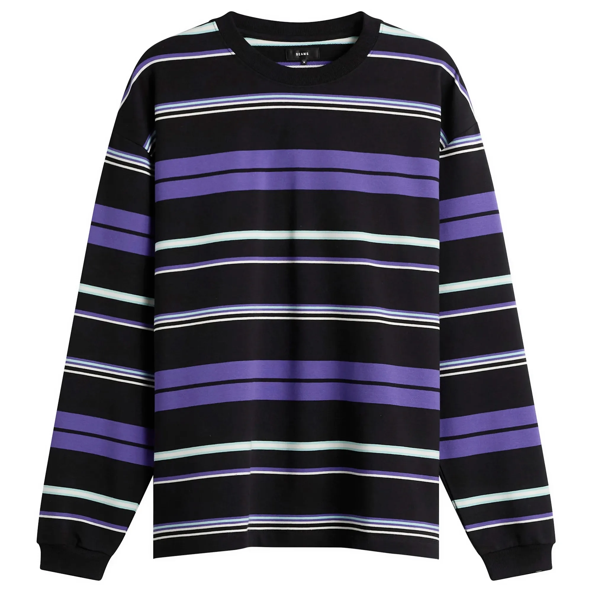 BEAMS Men's Multi Stripe Long Sleeve T-Shirt Black