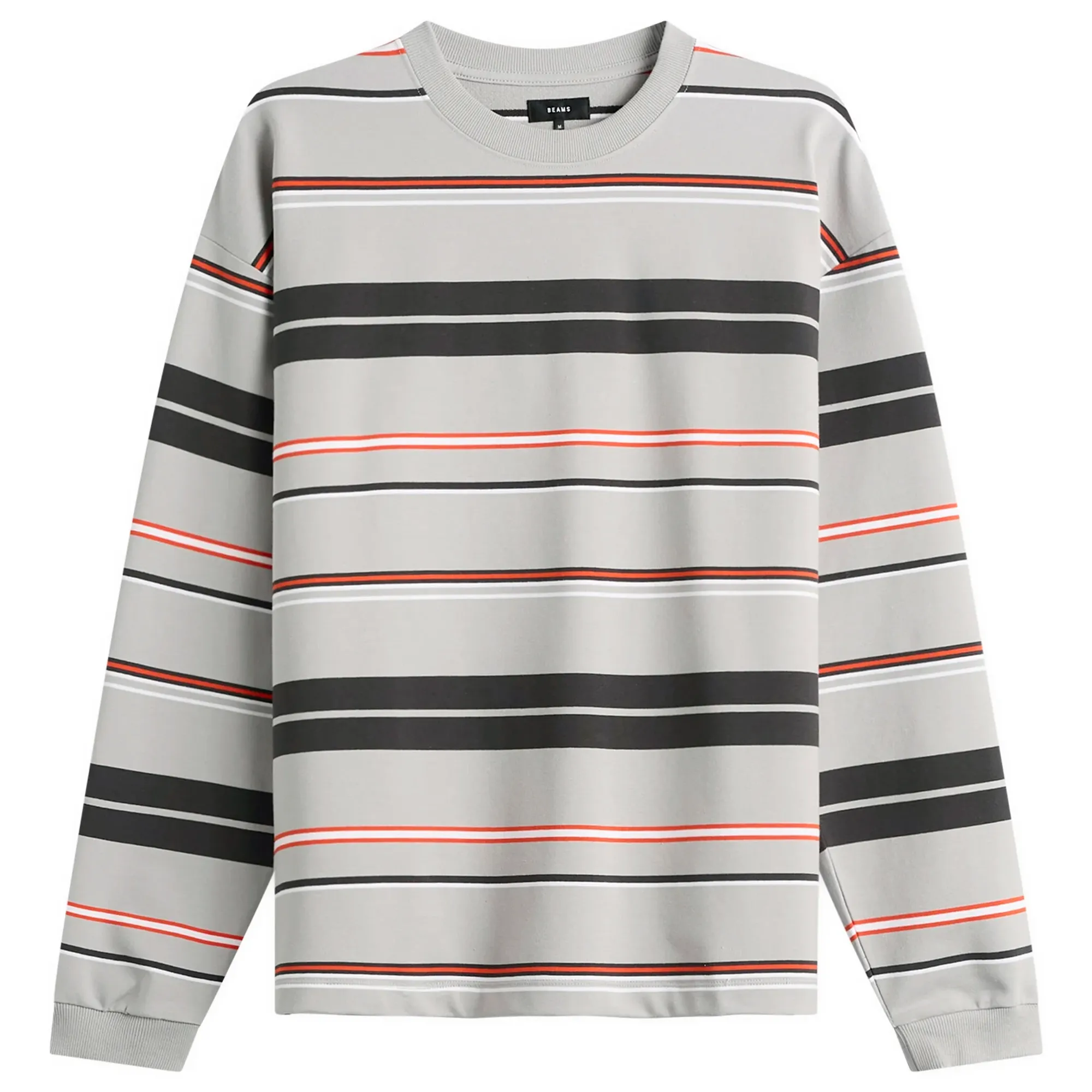 BEAMS Men's Multi Stripe Long Sleeve T-Shirt Light Grey