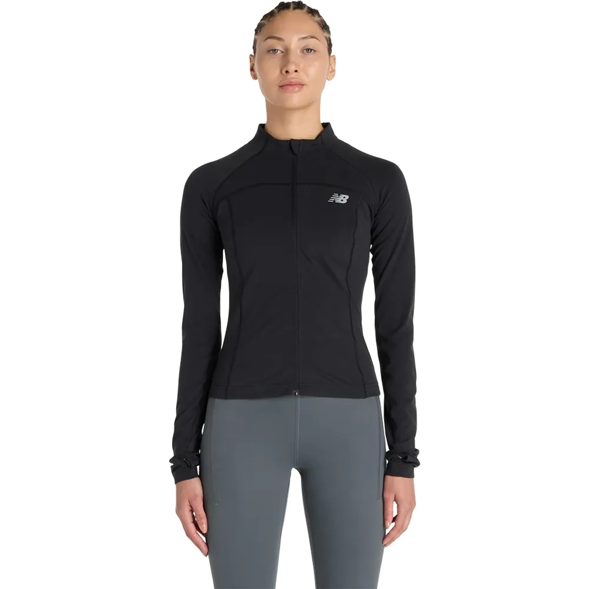 New Balance Women's NB Harmony Fitted Full Zip in Black Poly Knit