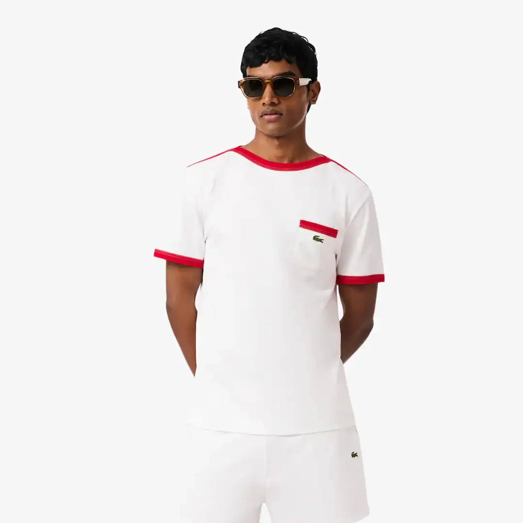 Lacoste Archive Re-edition Pocket Detail Cotton T-shirt - Blanc / Rouge