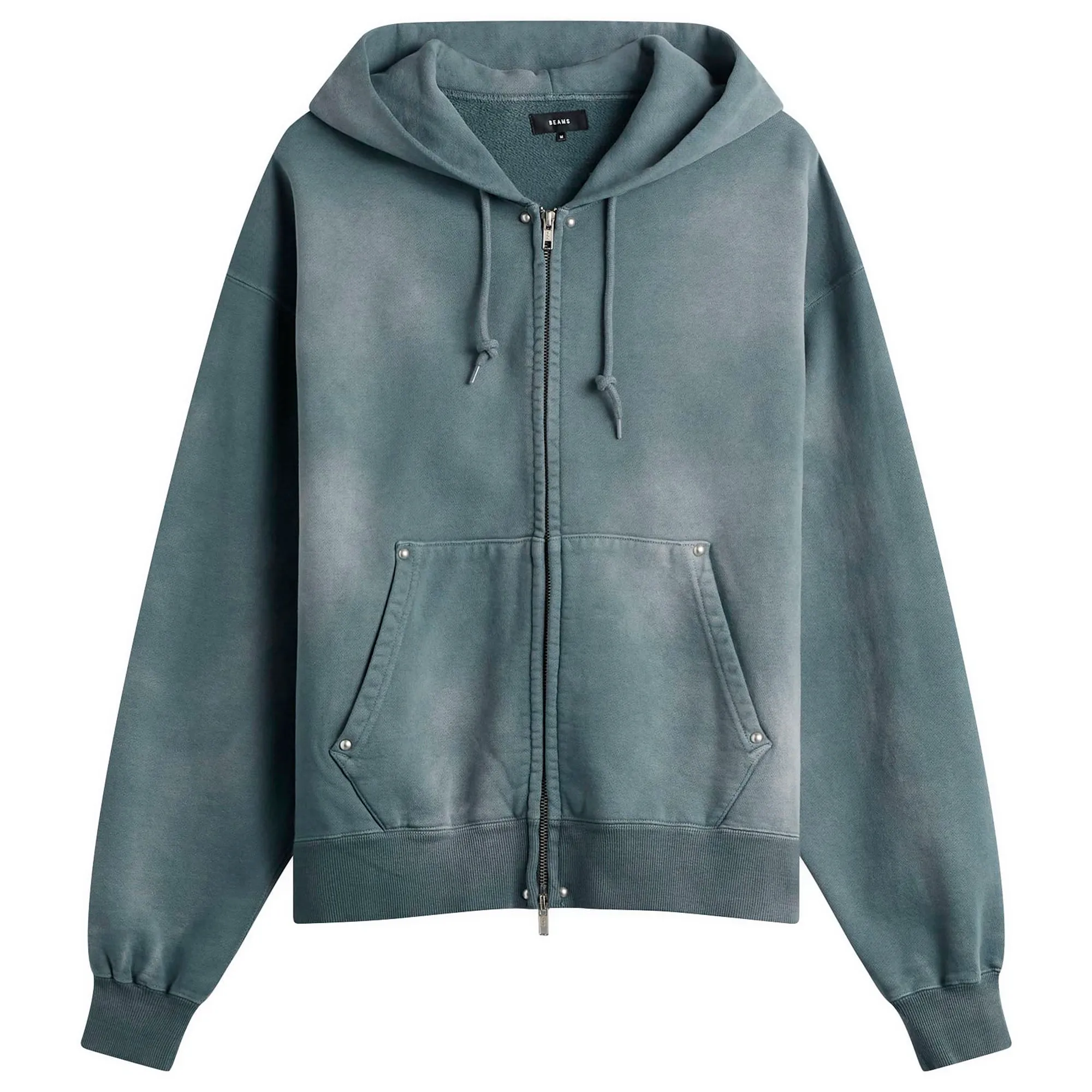 BEAMS Men's Fade Rivet Zip Hoodie Fade Grey