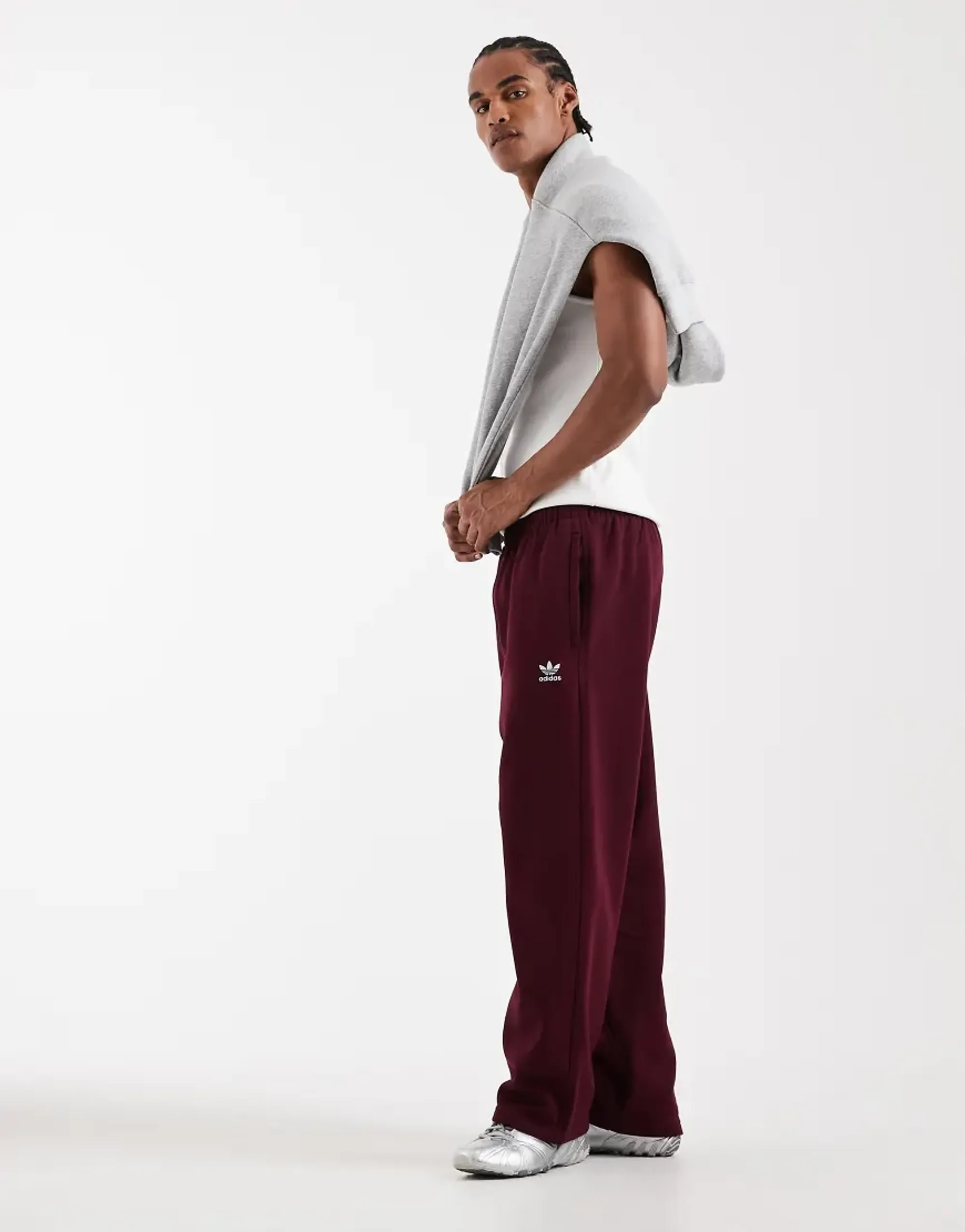 Adidas Originals Essential Open Hem Joggers In Maroon And Light Blue-Red