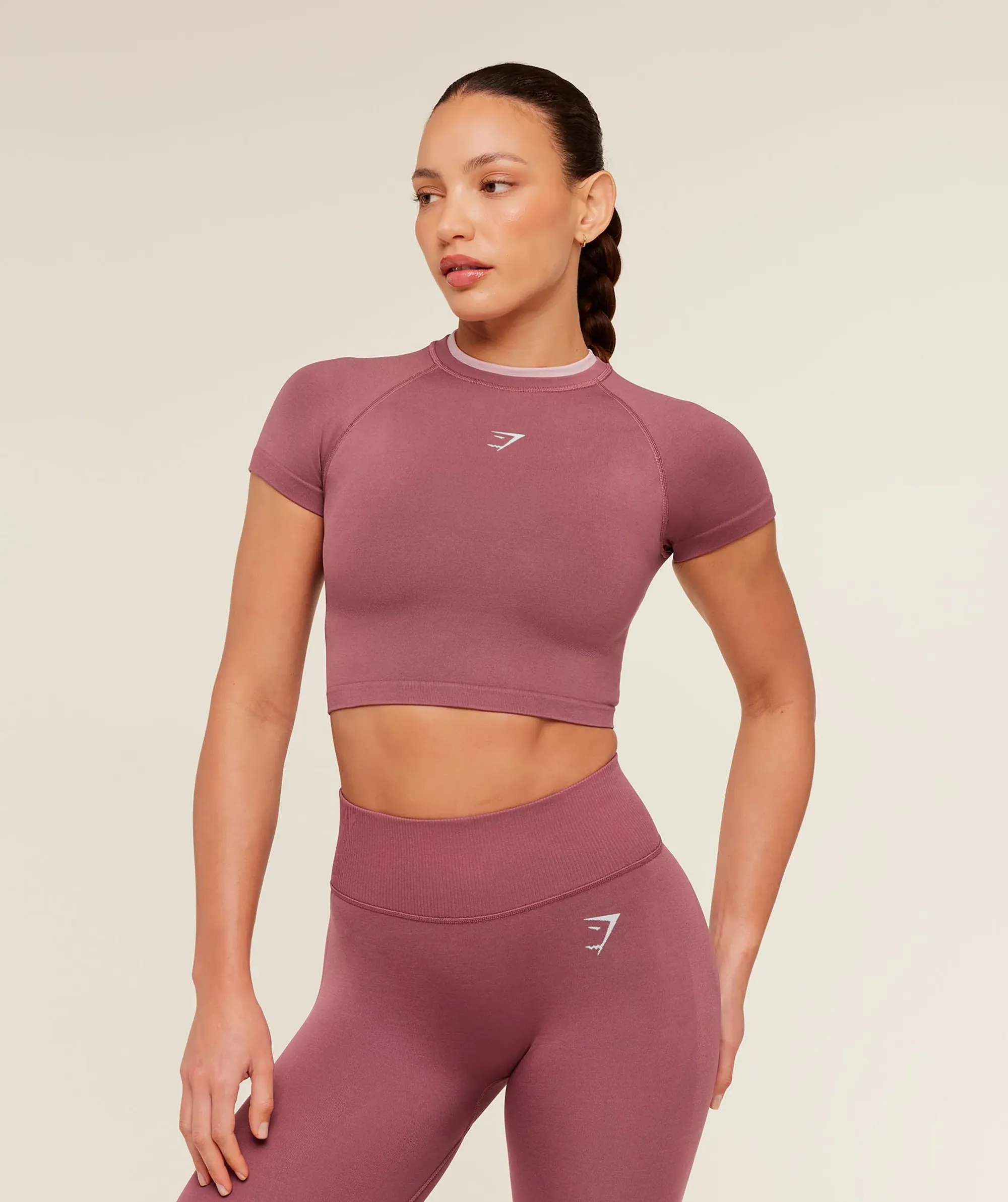 Gymshark Interval Seamless Short Sleeve Crop Top - Reset Pink/Light Pink