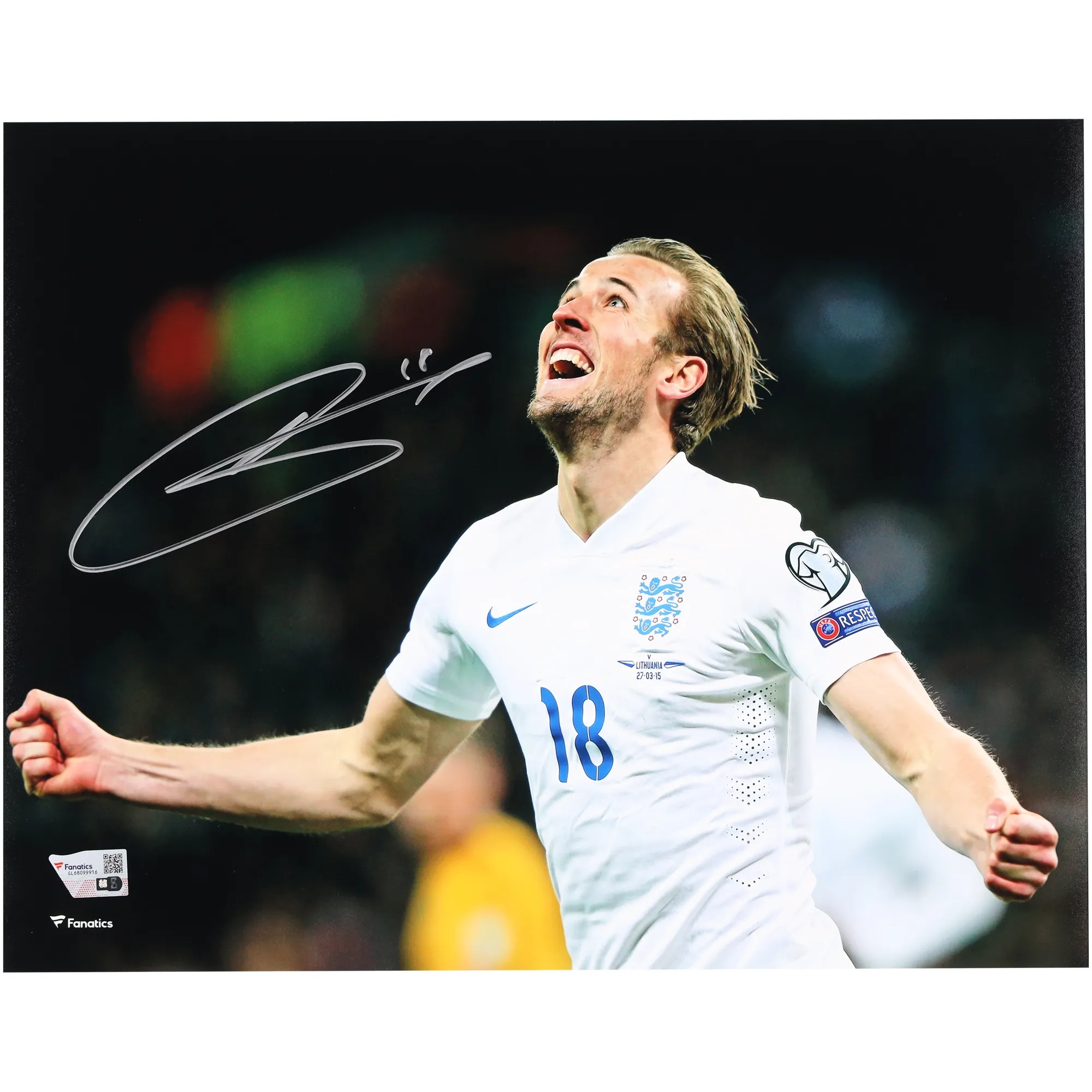 Harry Kane England National Team Autographed 11" x 14" First England Goal Celebrating Spotlight Photograph