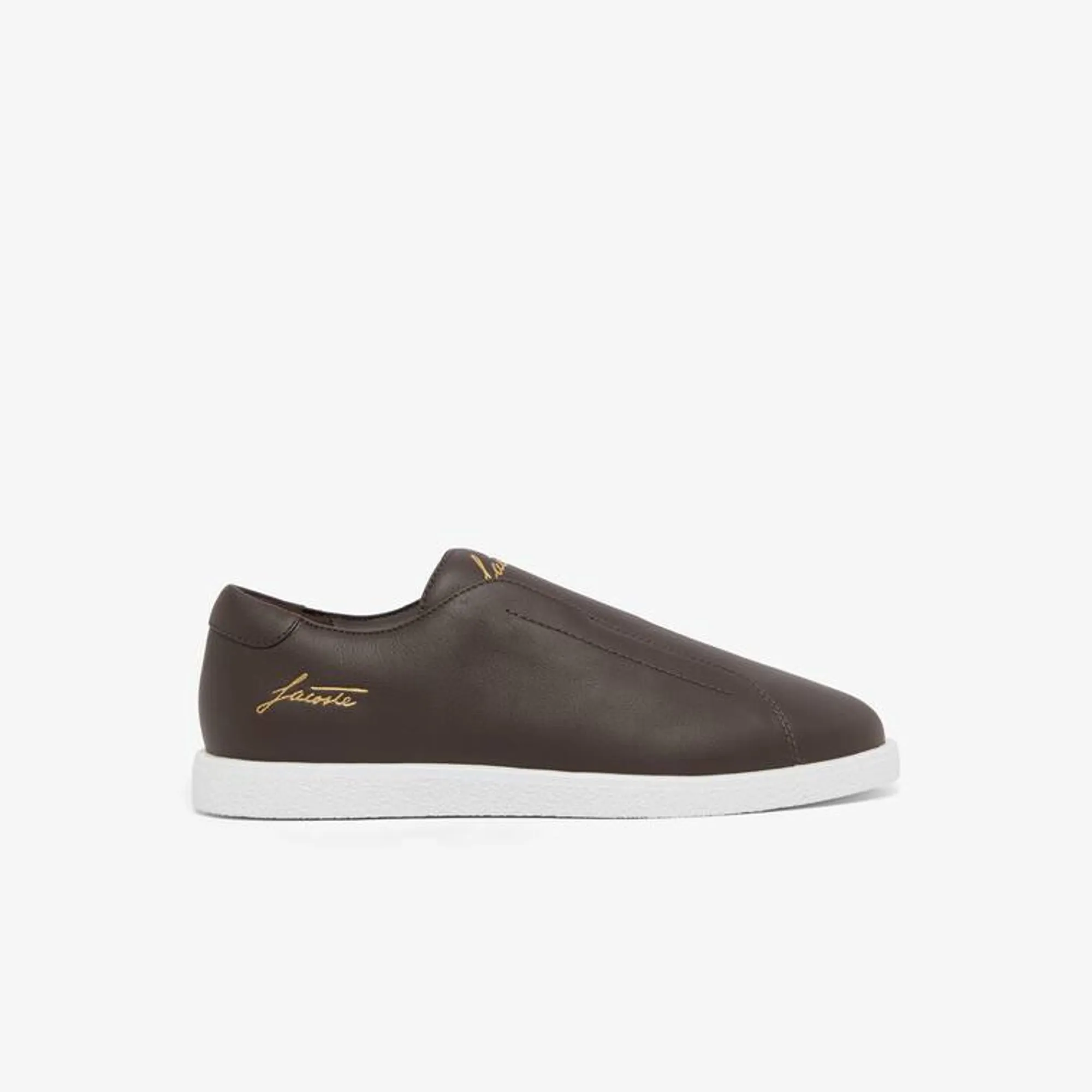 Lacoste Men's Linecourt Leather Slip-On - Dark Brown / White