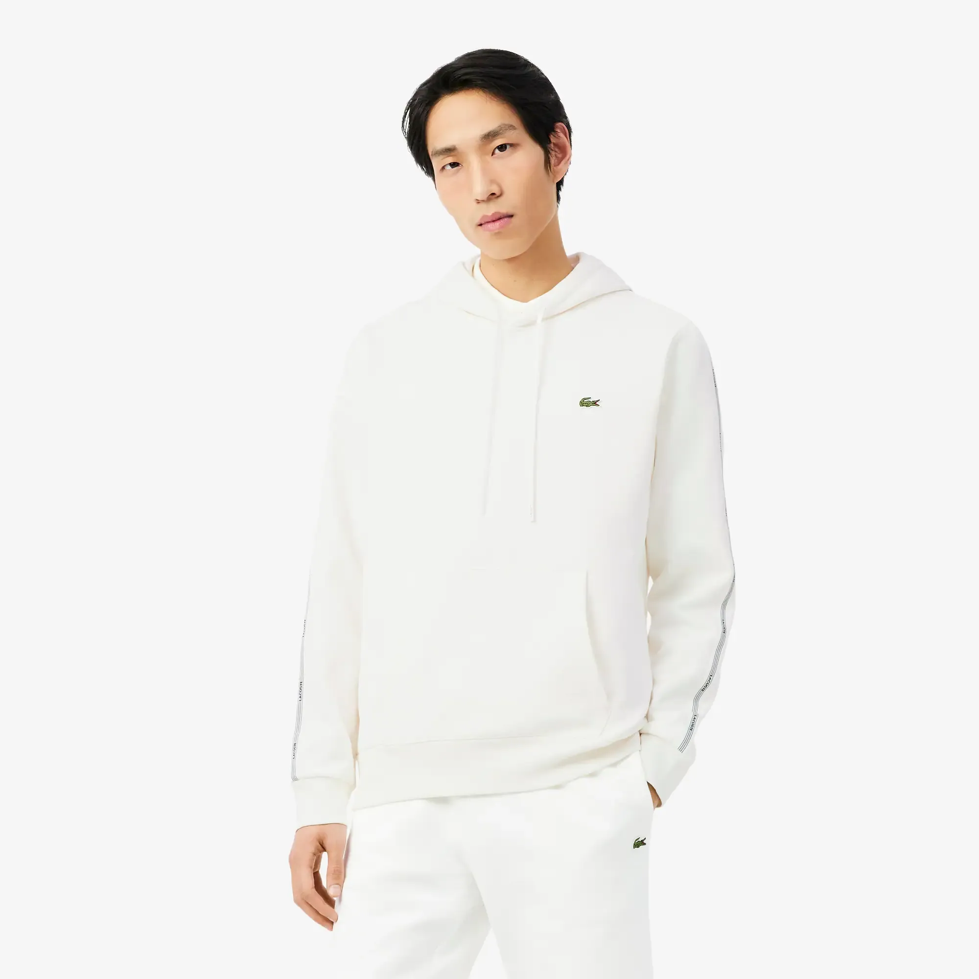 Lacoste Logo Stripe Zipped Hoodie - White