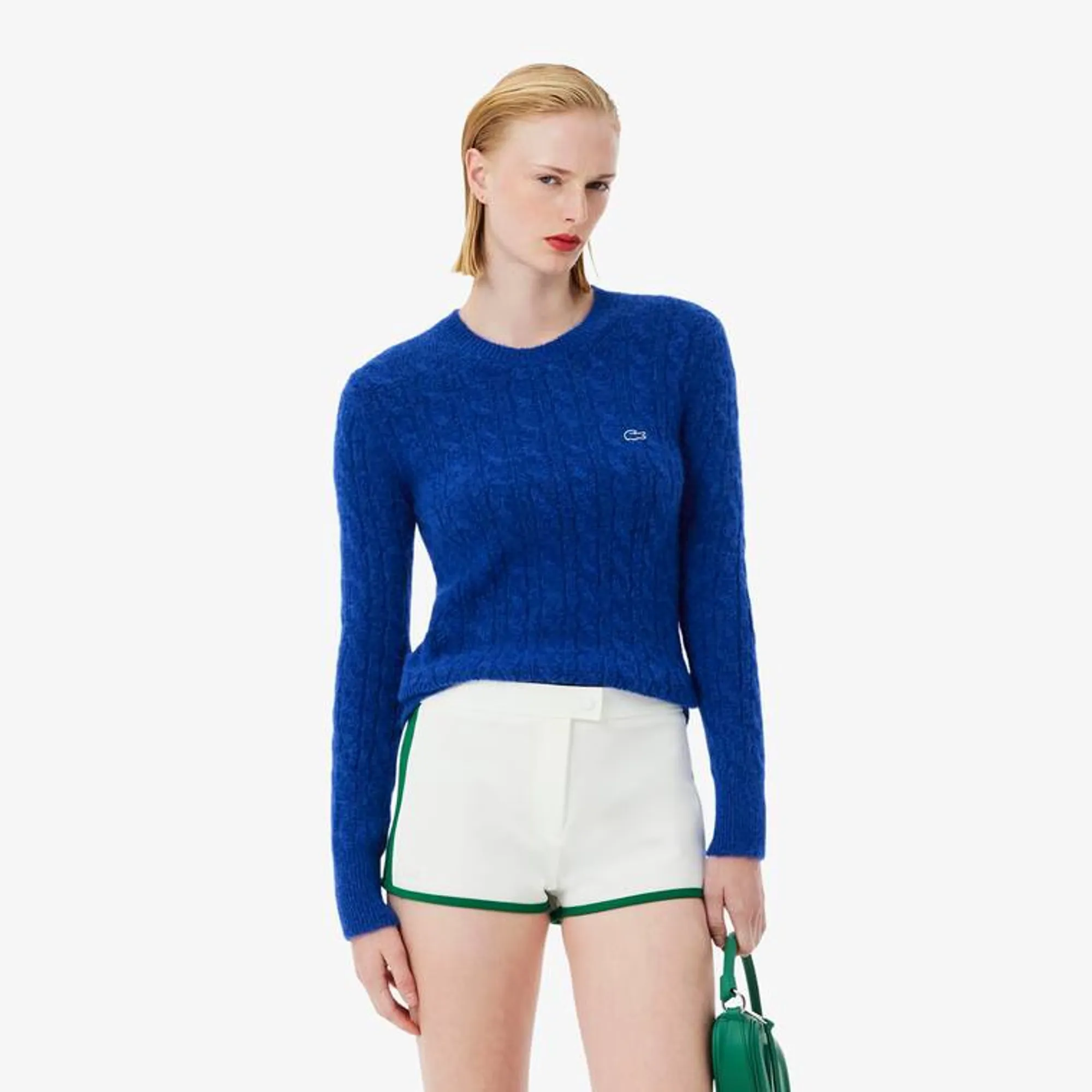 Lacoste Runway Alpaca Blend Cable Knit Sweater - Lazuli Blue